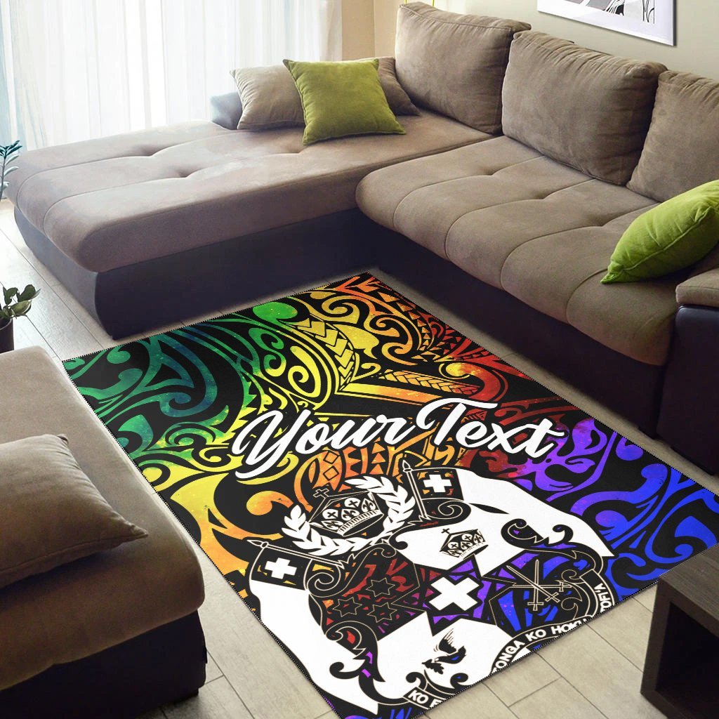 Tonga Custom Personalised Area Rug - Rainbow Polynesian Pattern - Vibe Hoodie Shop