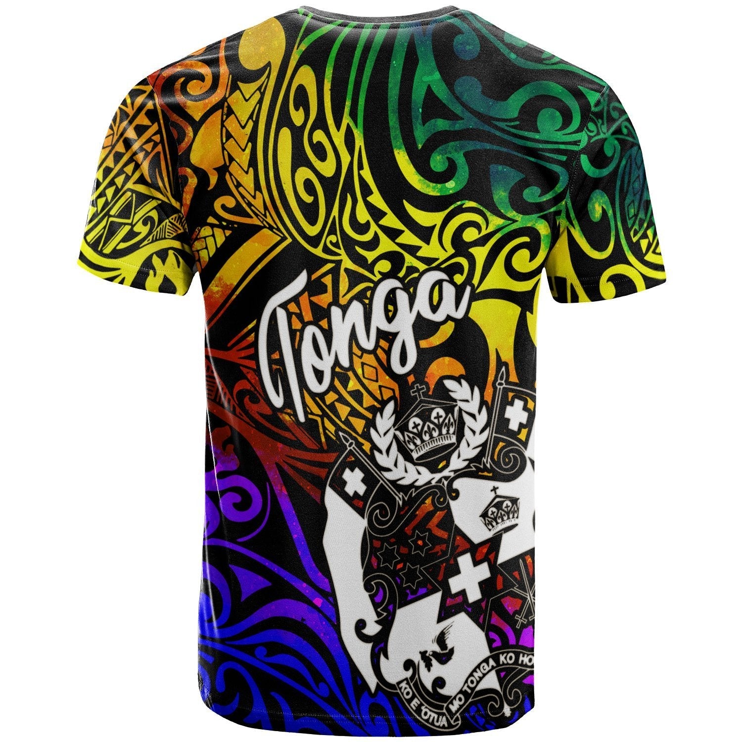 Tonga Custom Personalised T shirt - Rainbow Polynesian Pattern - Vibe Hoodie Shop