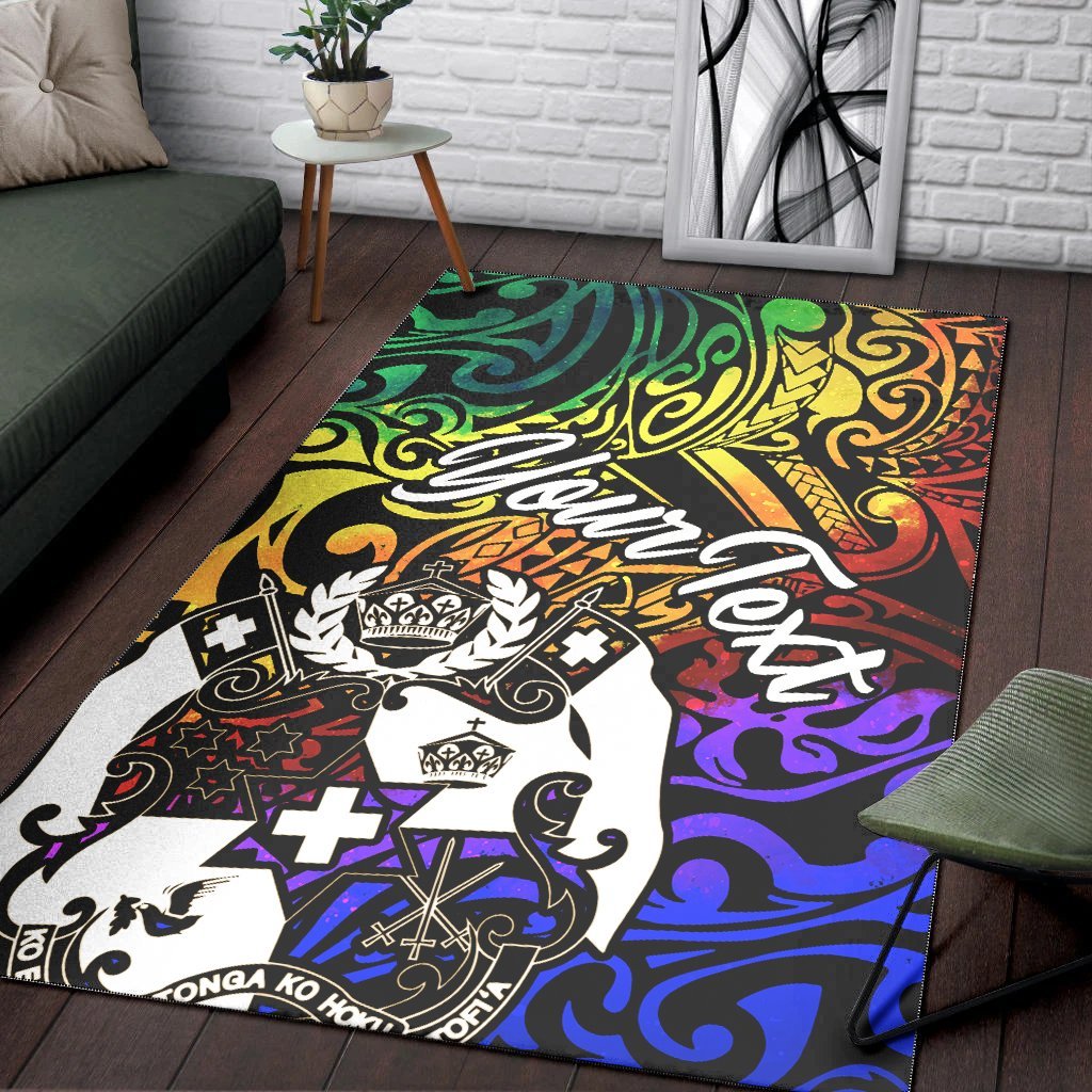 Tonga Custom Personalised Area Rug - Rainbow Polynesian Pattern - Vibe Hoodie Shop