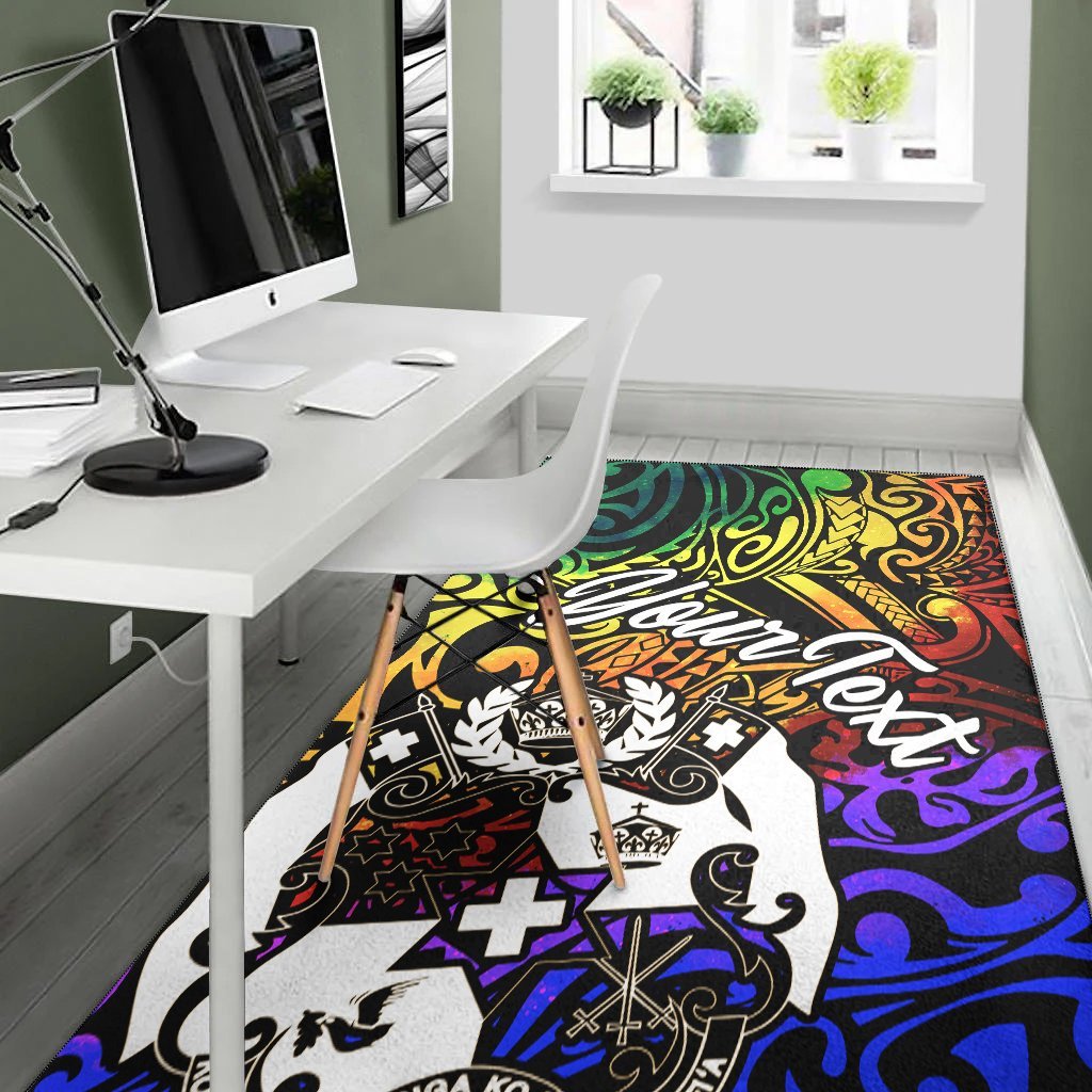 Tonga Custom Personalised Area Rug - Rainbow Polynesian Pattern - Vibe Hoodie Shop