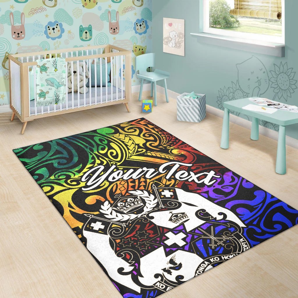 Tonga Custom Personalised Area Rug - Rainbow Polynesian Pattern - Vibe Hoodie Shop