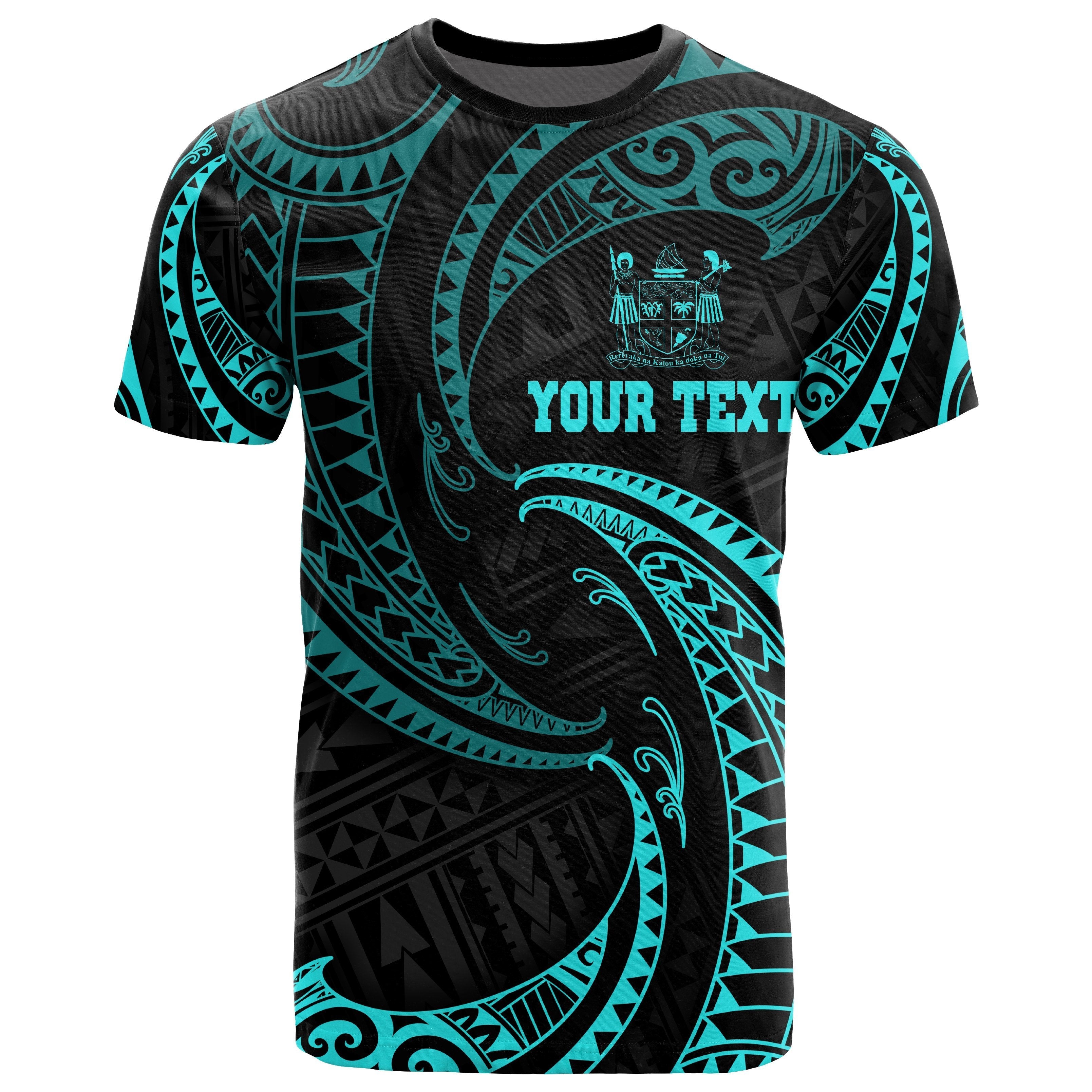 Vibe Hoodie Fiji Polynesian Custom Personalised T shirt - Neon Blue Tribal Wave - Vibe Hoodie Shop