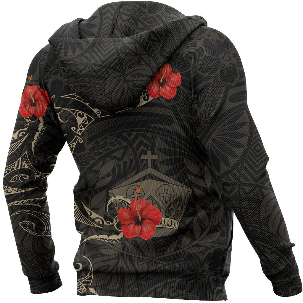 Tonga Hoodie Hibiscus Tattoo Style - Vibe Hoodie Shop