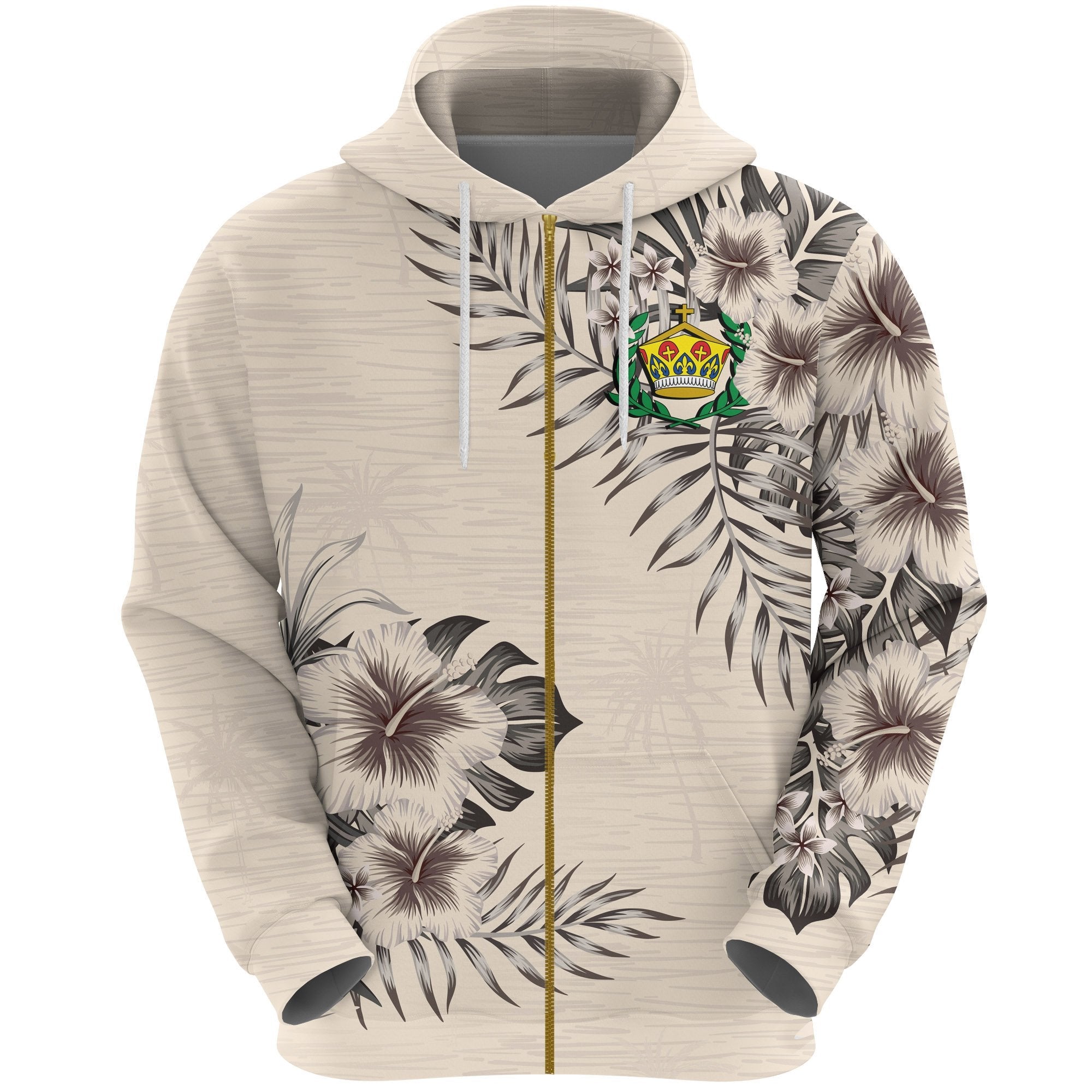 Tonga Zip Hoodie The Beige Hibiscus - Vibe Hoodie Shop