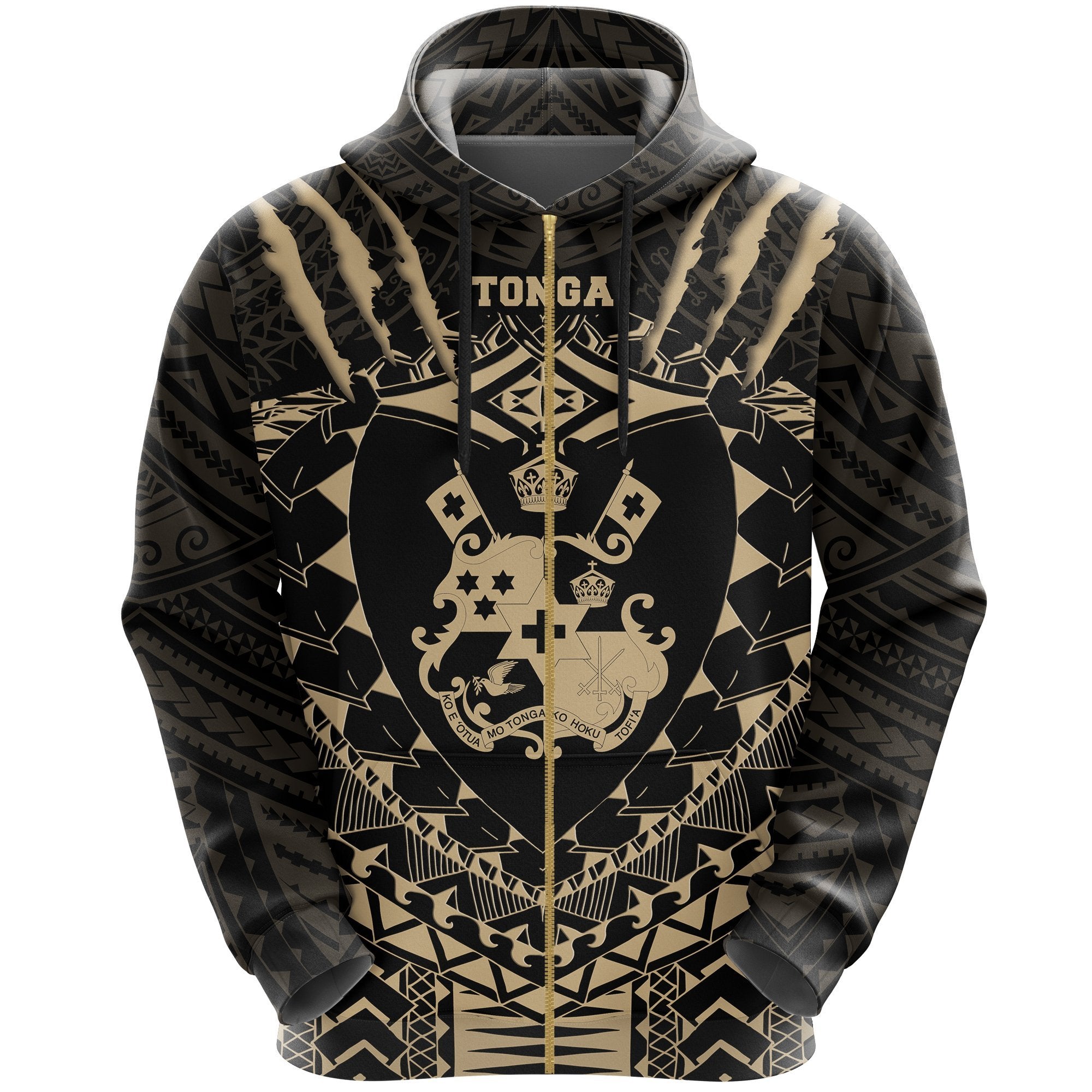 Tongan Tattoo - Tongan Coat Of Arms Zip Hoodie - Vibe Hoodie Shop