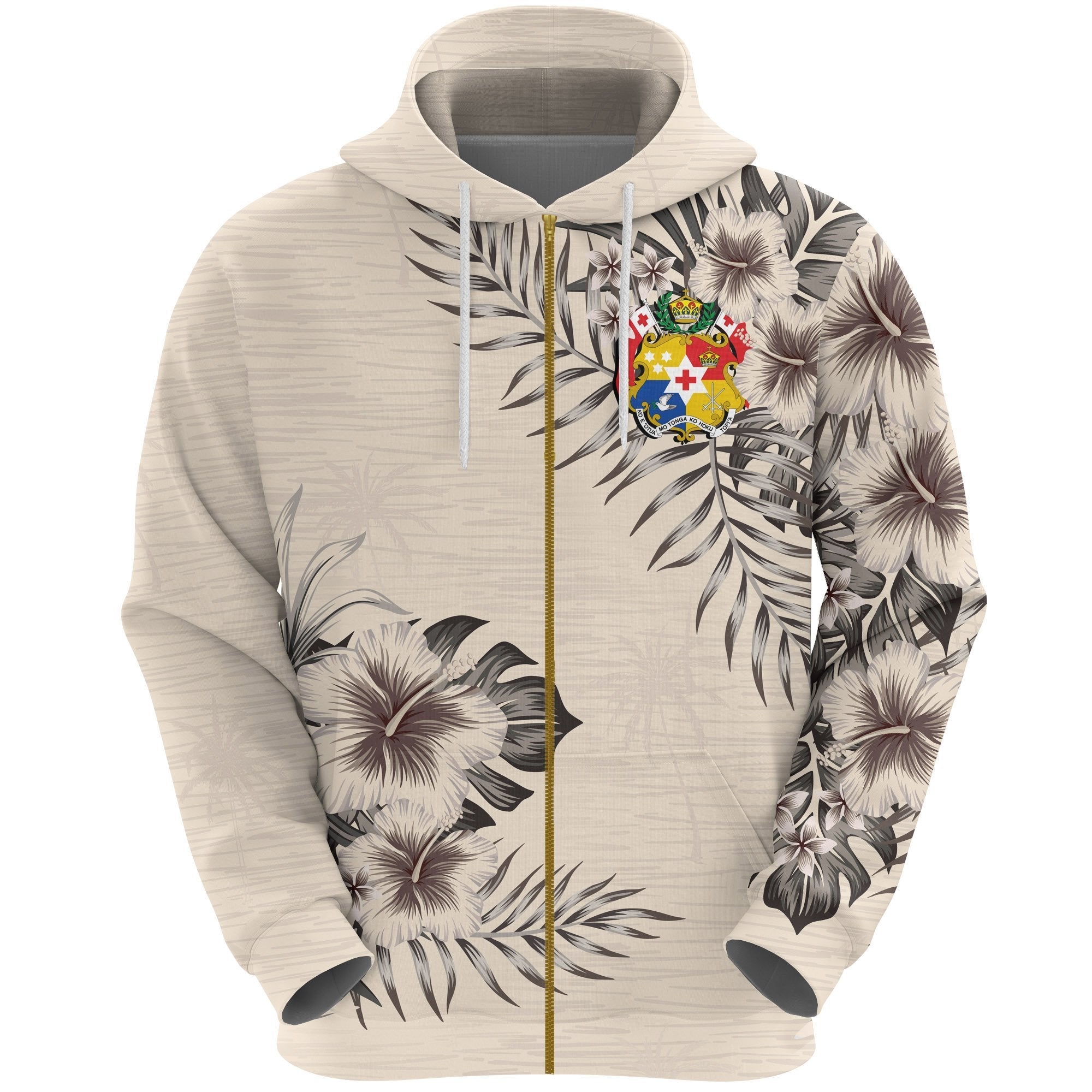 Tonga Zip Hoodie The Beige Hibiscus No - Vibe Hoodie Shop