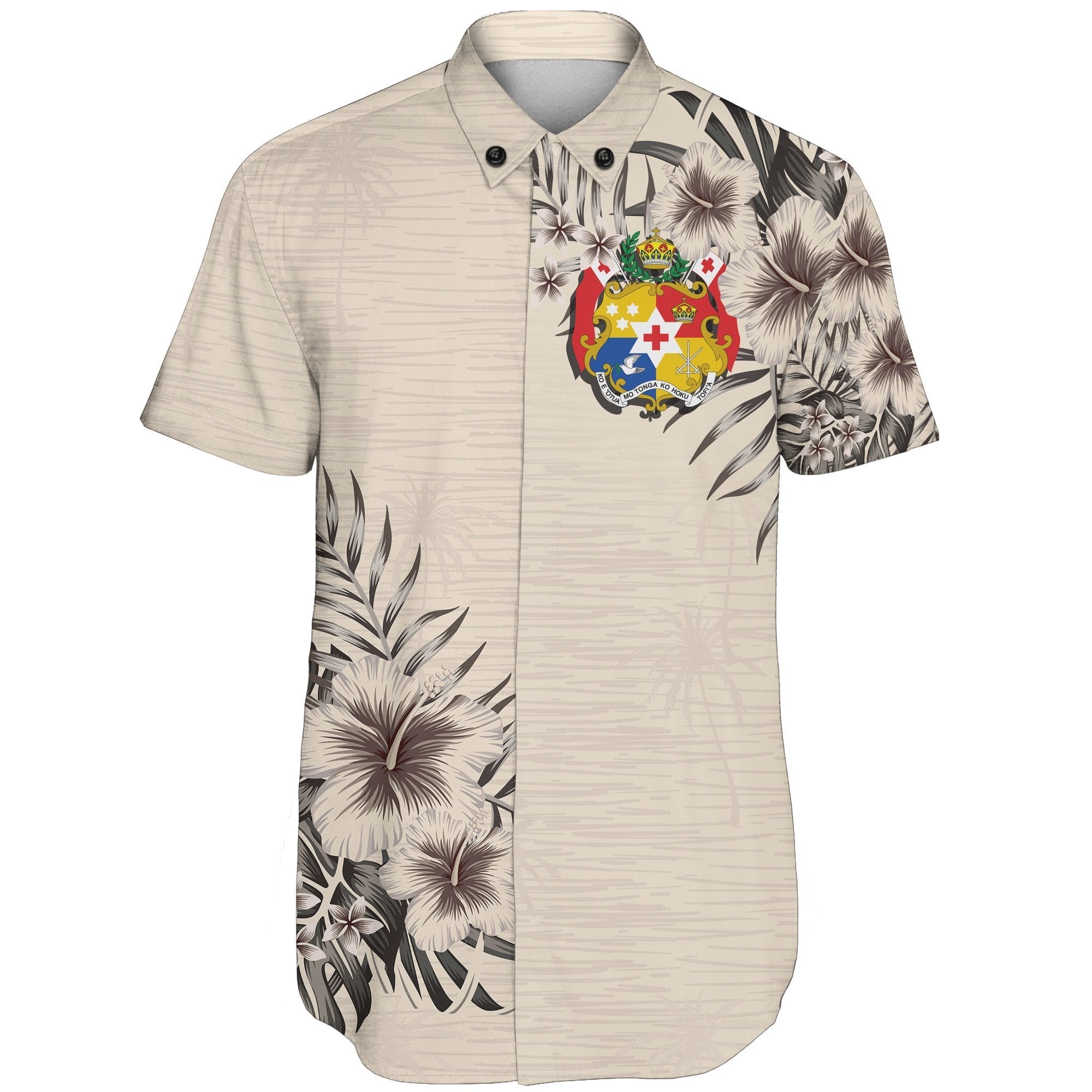 Tonga Short Sleeve Shirt - The Beige Hibiscus - Vibe Hoodie Shop