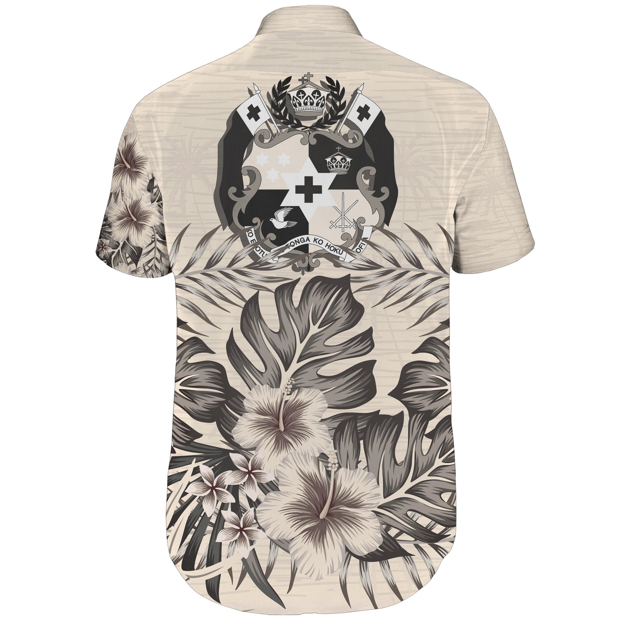 Tonga Short Sleeve Shirt - The Beige Hibiscus - Vibe Hoodie Shop