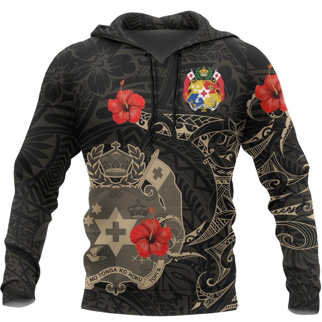 Tonga Hoodie Hibiscus Tattoo Style - Vibe Hoodie Shop