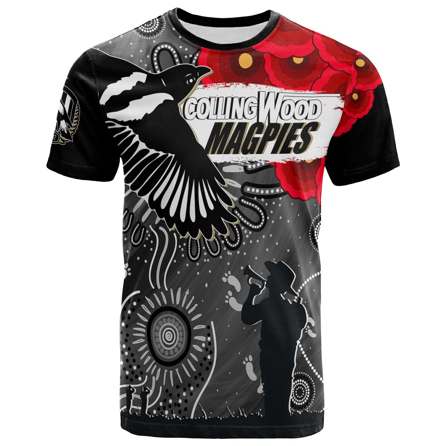 (Custom Personalised) Collingwood Magpies Indigenous ANZAC Day T shirt We Will Remember - Vibe Hoodie Shop