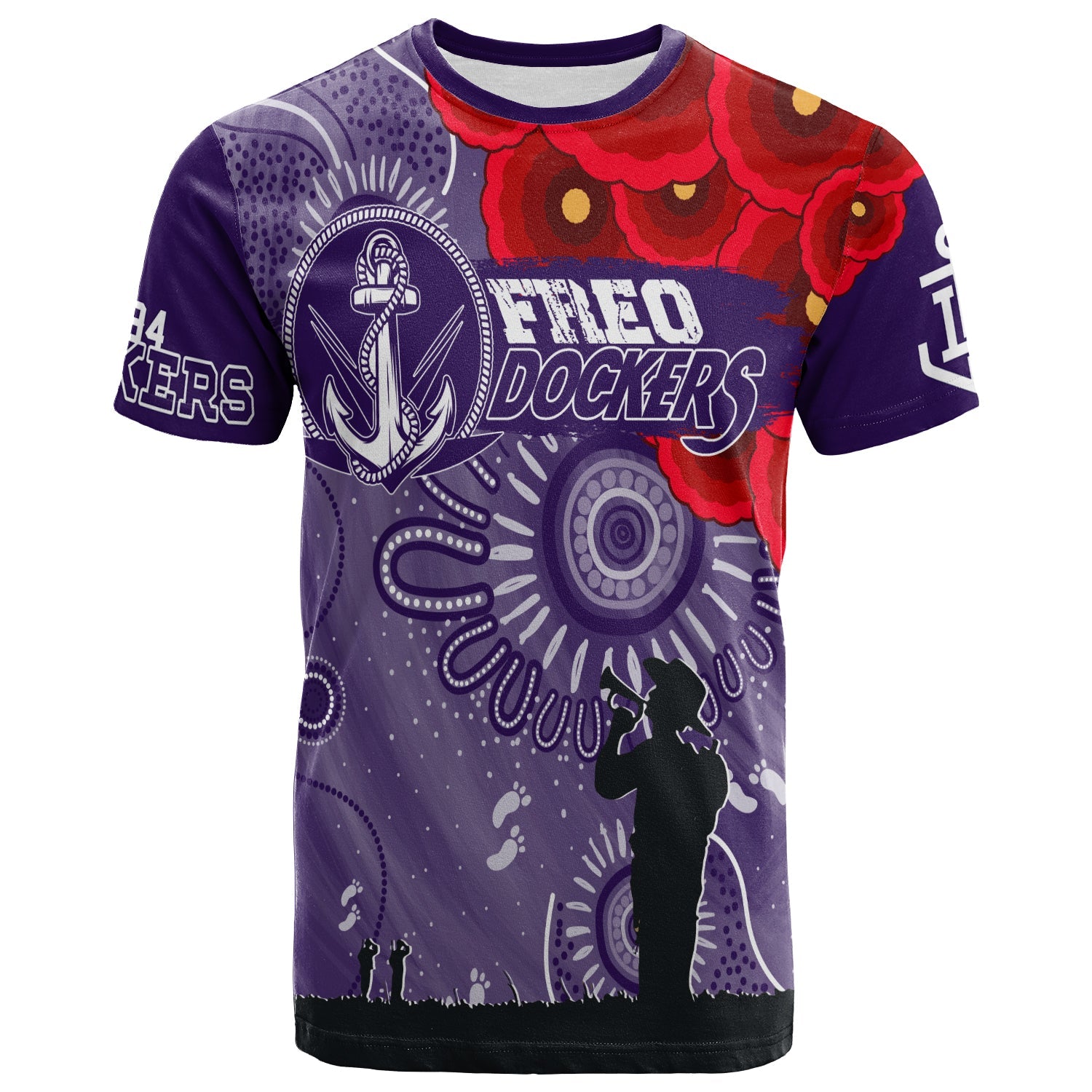 (Custom Personalised) Freo Dockers Indigenous ANZAC Day T shirt We Will Remember - Vibe Hoodie Shop