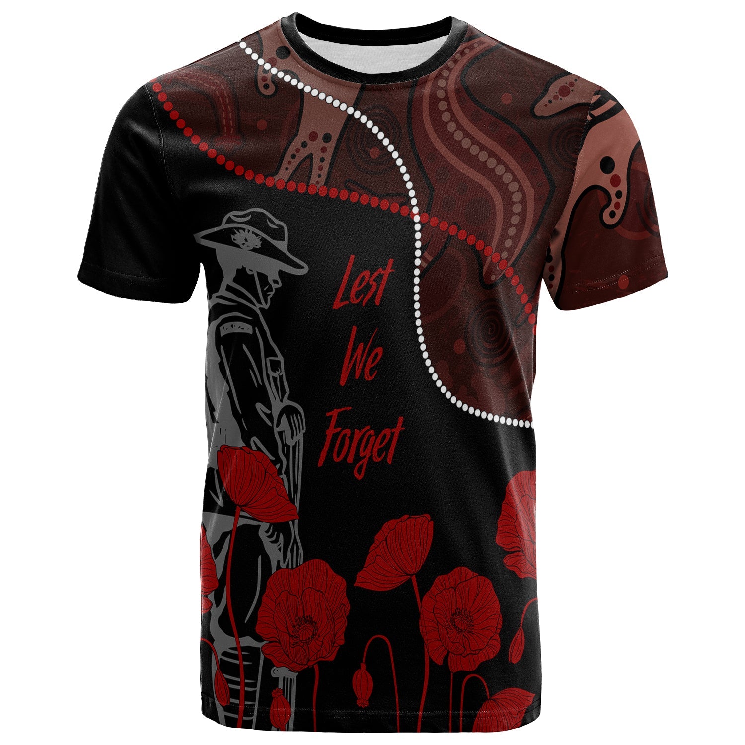 Australia ANZAC Day T shirt Aboriginal Art With Poppies - Vibe Hoodie Shop