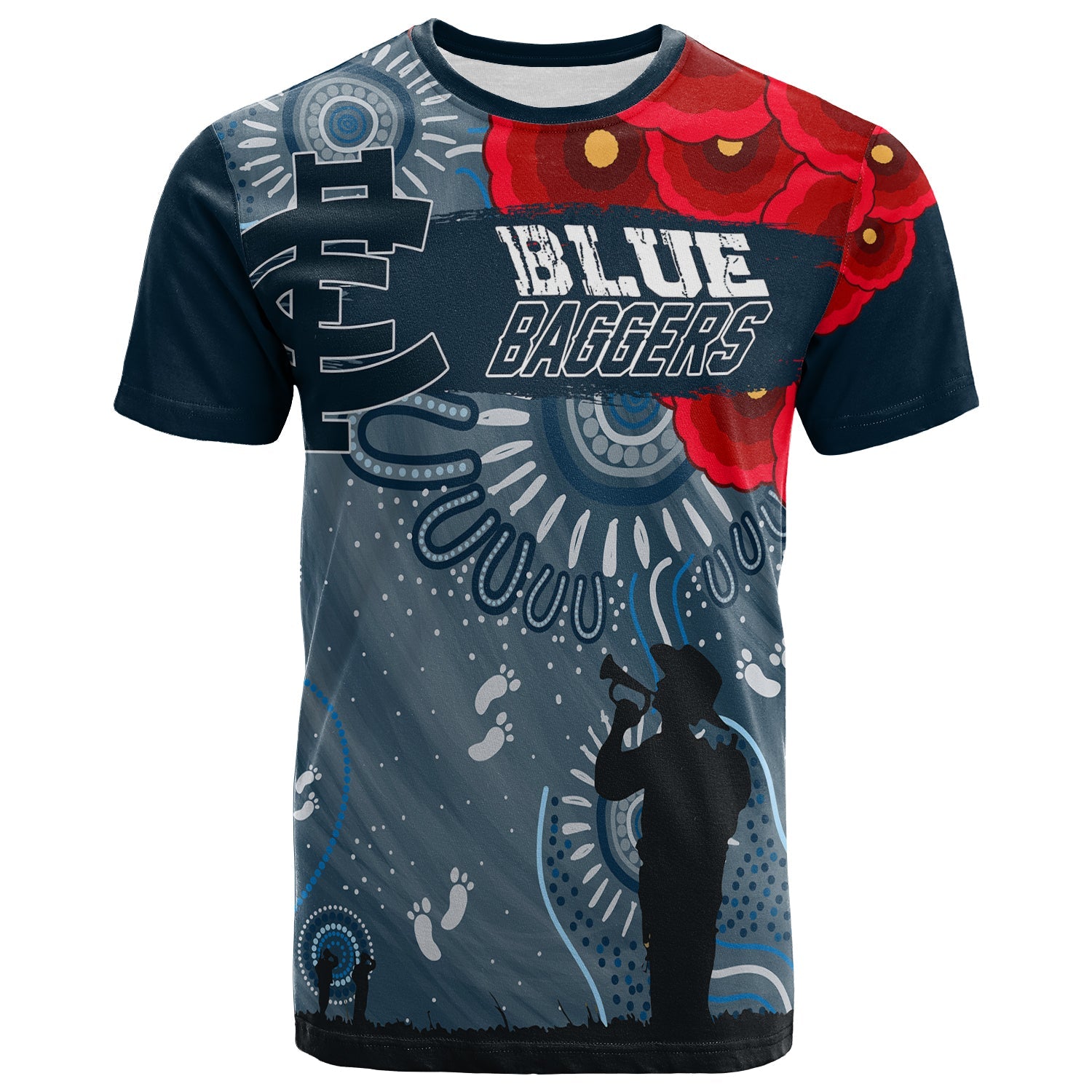 (Custom Personalised) Carlton Blue Baggers Indigenous ANZAC Day T shirt We Will Remember - Vibe Hoodie Shop