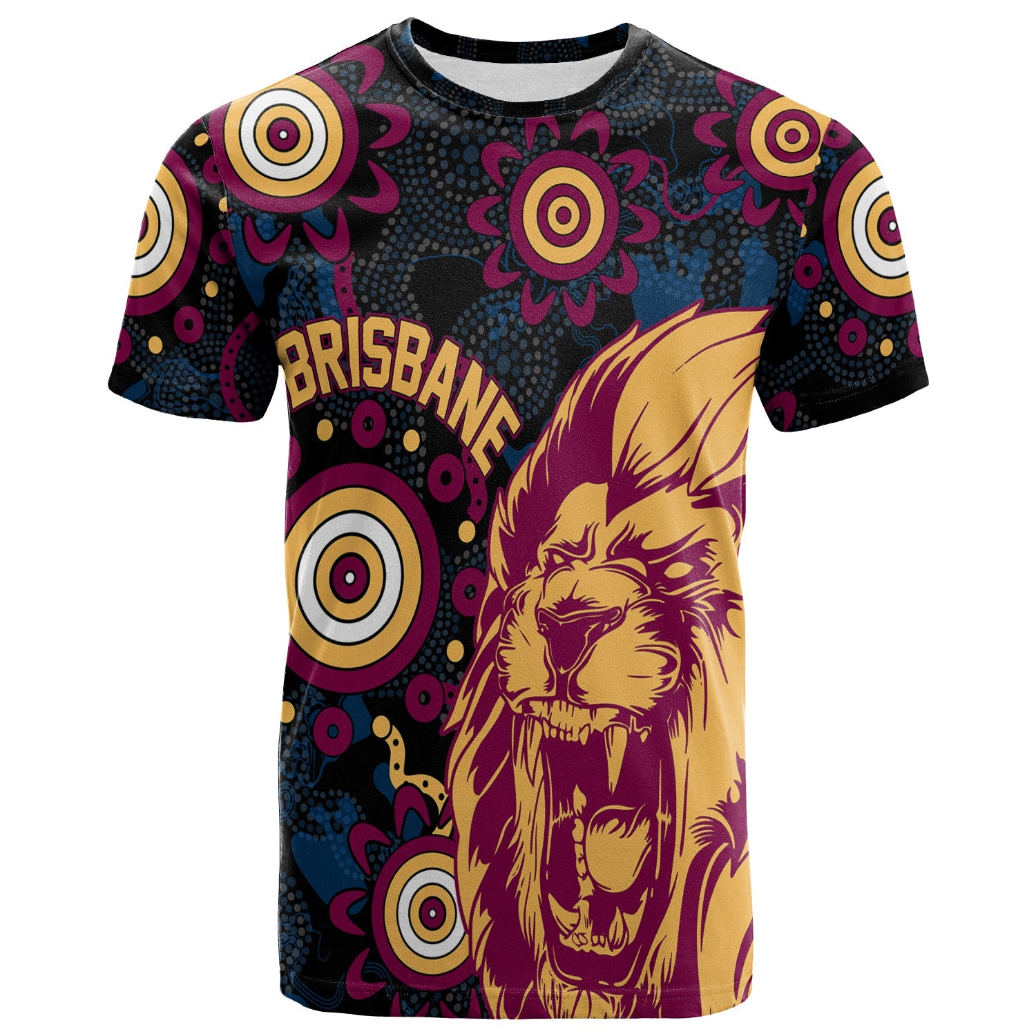 Personalised Brisbane Aboriginal T Shirt Roaring Lions - Vibe Hoodie Shop