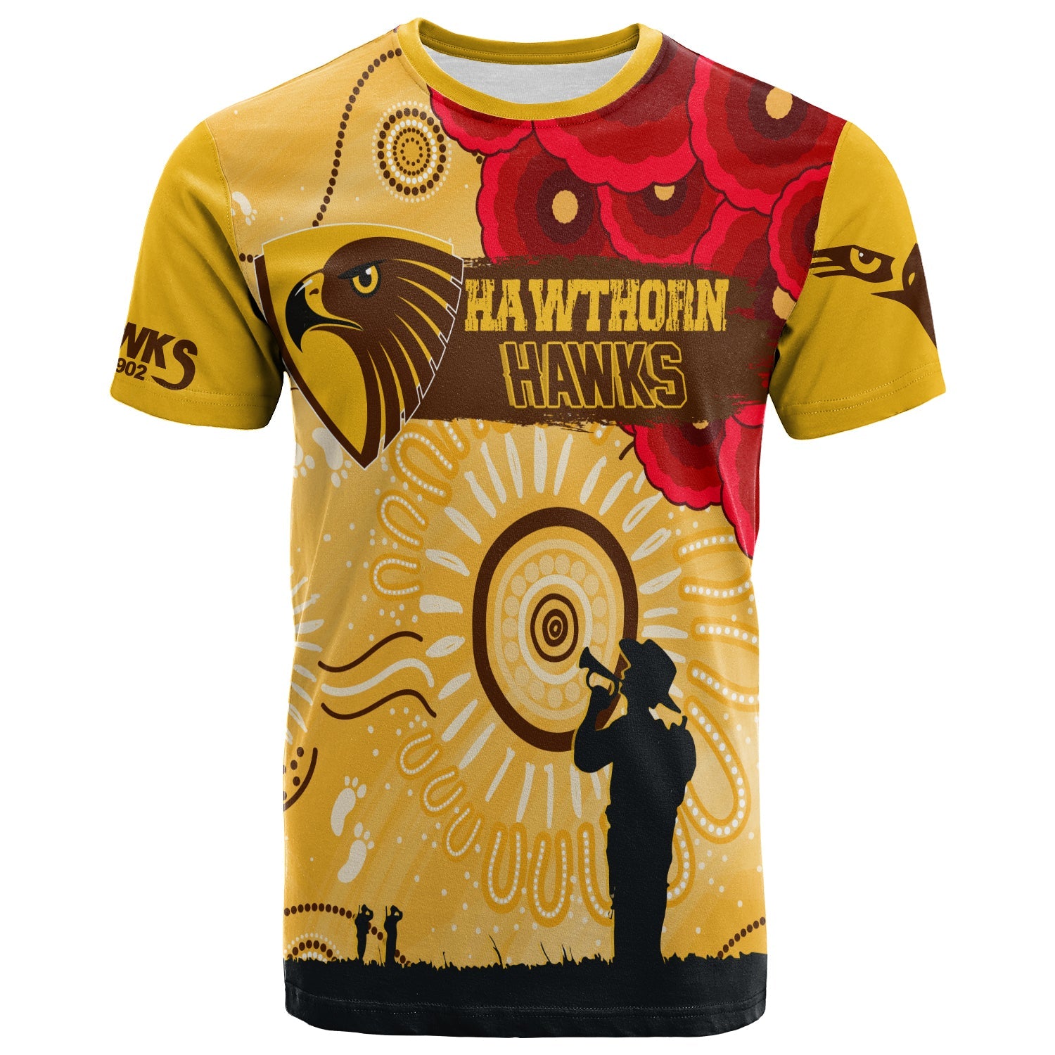 (Custom Personalised) Hawthorn Hawks Indigenous ANZAC Day T shirt We Will Remember - Vibe Hoodie Shop