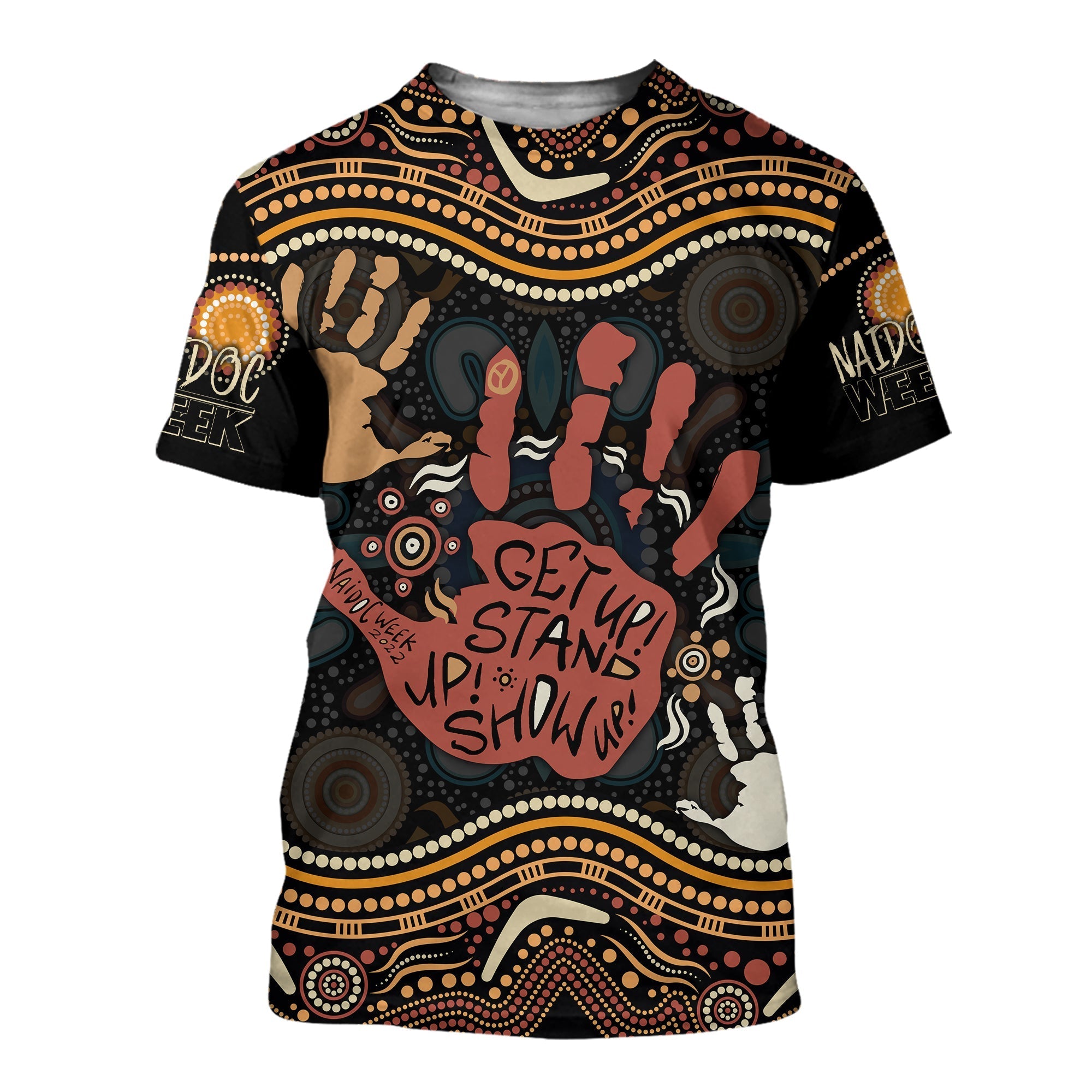 Personalised NAIDOC Week 2022 T shirt Aboriginal Art Hand Stencils - Vibe Hoodie Shop