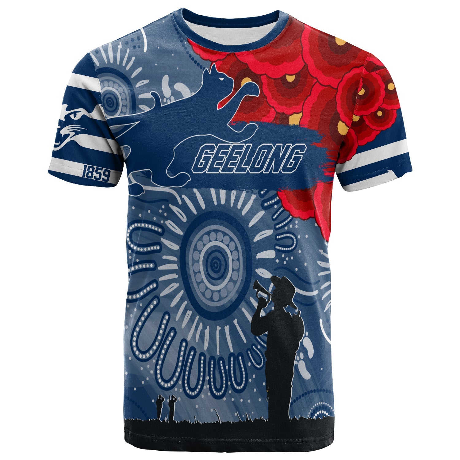 (Custom Personalised) Geelong Cats Indigenous ANZAC Day T shirt We Will Remember - Vibe Hoodie Shop