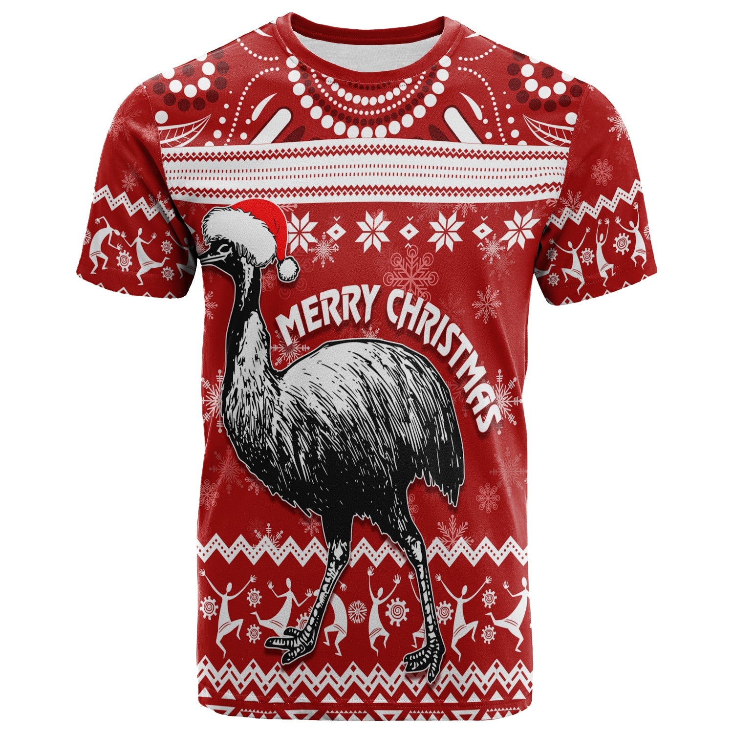 Australia Christmas T Shirt Aboriginal Art - Santa Emu Bird - Vibe Hoodie Shop