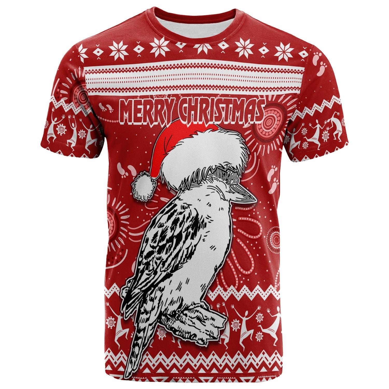 Australia Christmas T Shirt Aboriginal Art - Santa Kookaburra - Vibe Hoodie Shop