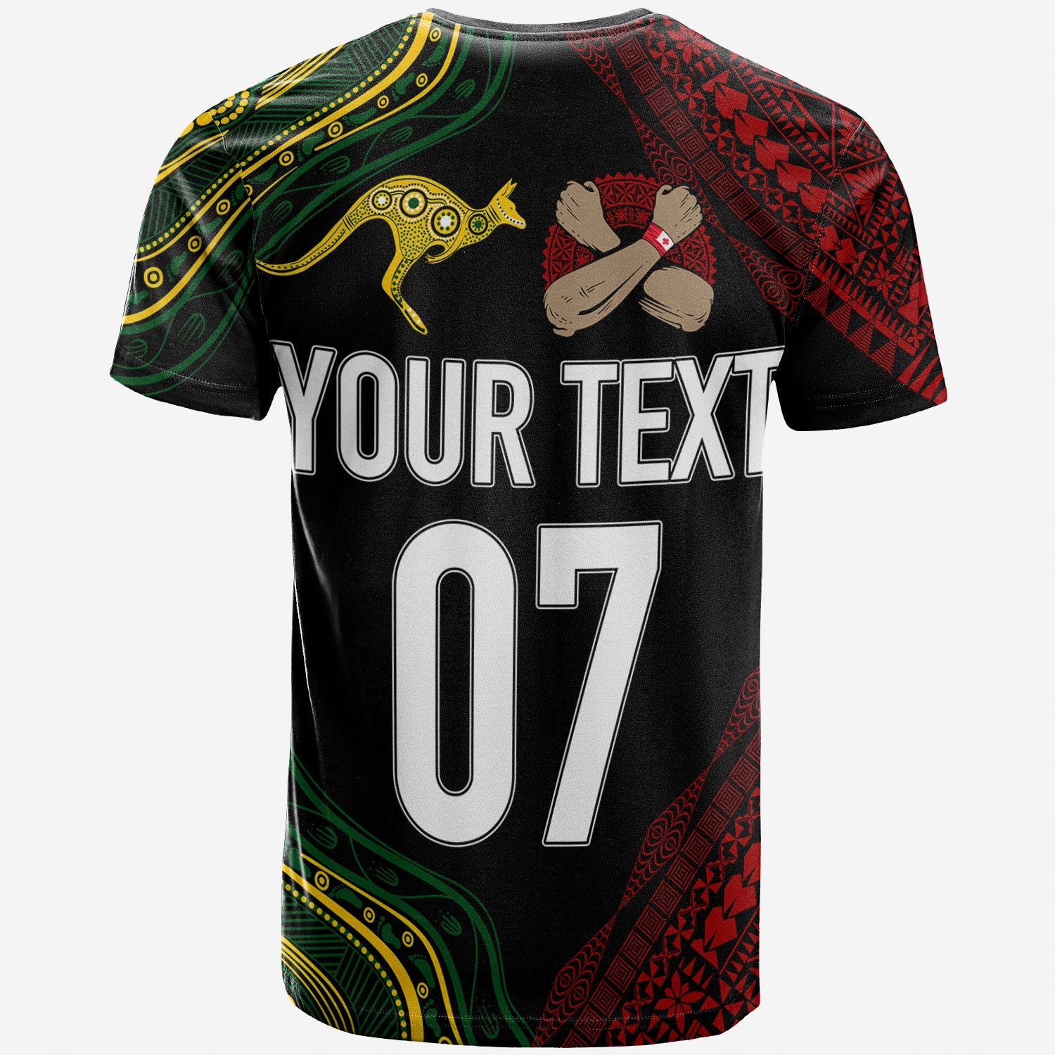 Personalised Aussie Kangaroos Mix Mate Maa Tonga T Shirt Aboriginal with Kupesi - Vibe Hoodie Shop