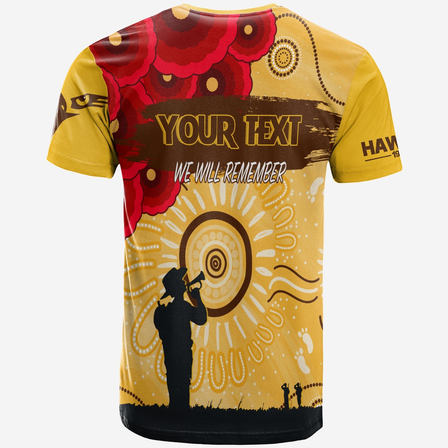 (Custom Personalised) Hawthorn Hawks Indigenous ANZAC Day T shirt We Will Remember - Vibe Hoodie Shop