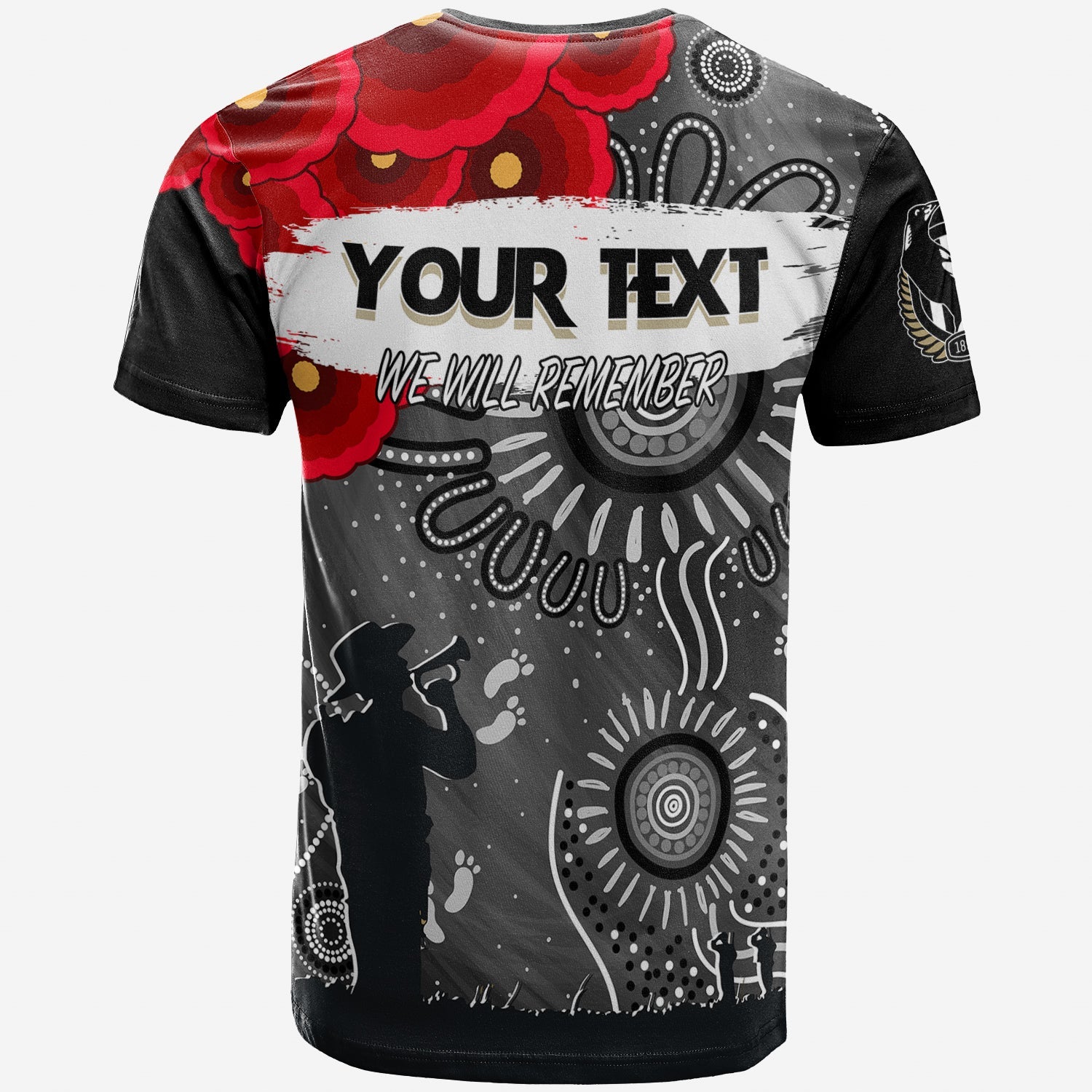 (Custom Personalised) Collingwood Magpies Indigenous ANZAC Day T shirt We Will Remember - Vibe Hoodie Shop