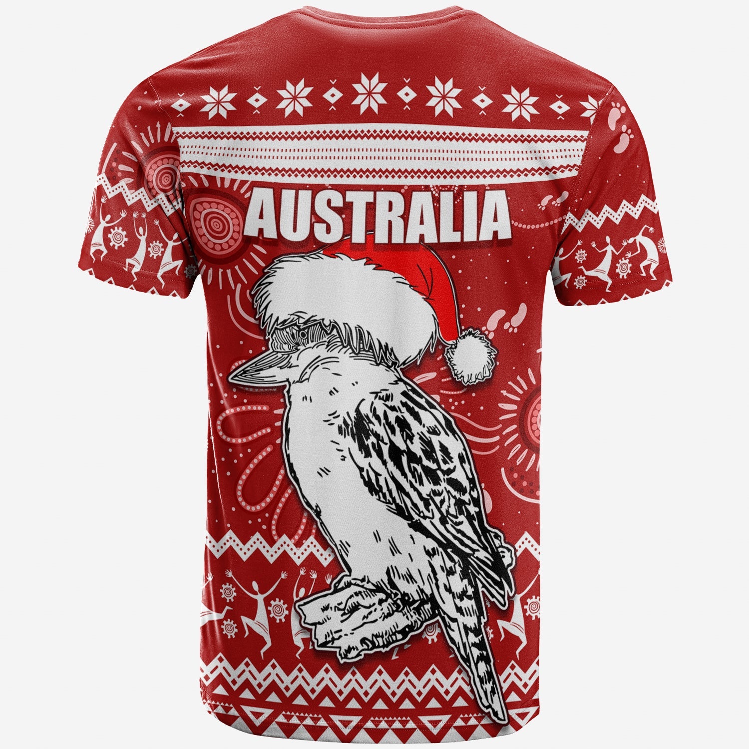 Australia Christmas T Shirt Aboriginal Art - Santa Kookaburra - Vibe Hoodie Shop