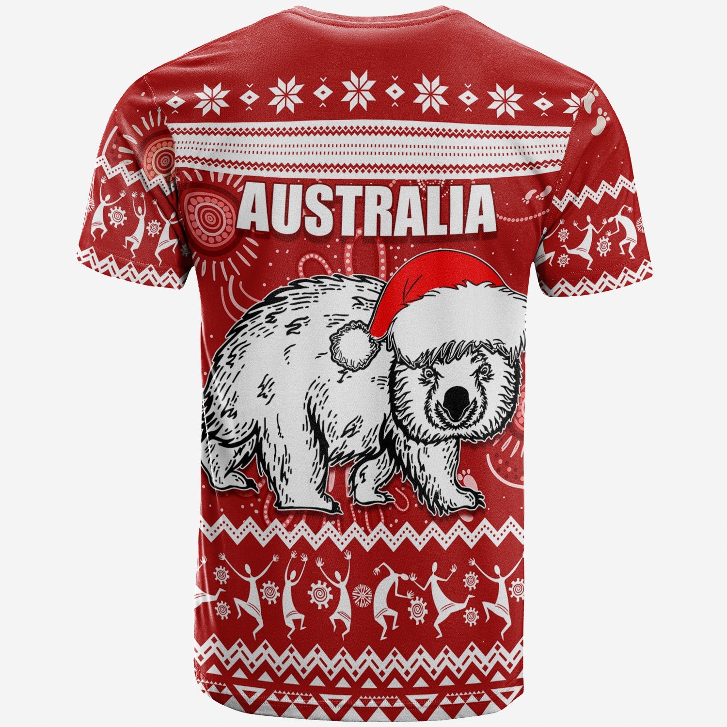 Australia Christmas T Shirt Aboriginal Art - Santa Wombat - Vibe Hoodie Shop