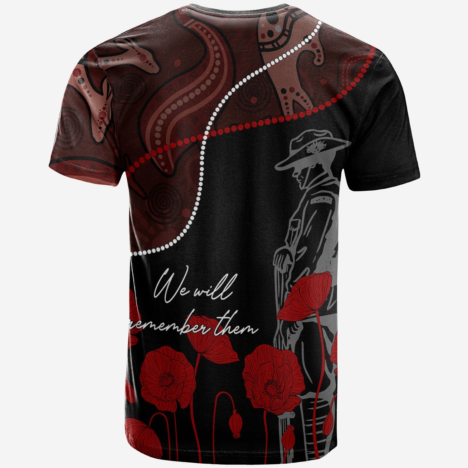 Australia ANZAC Day T shirt Aboriginal Art With Poppies - Vibe Hoodie Shop