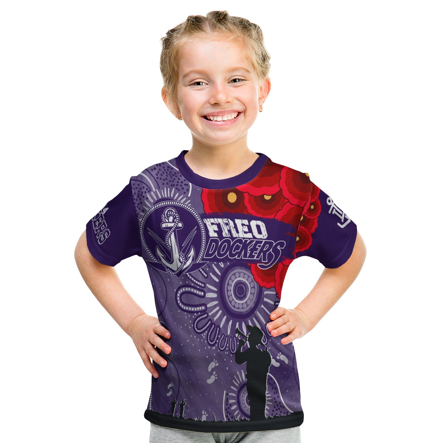 (Custom Personalised) Freo Dockers Indigenous ANZAC Day KID T shirt We Will Remember - Vibe Hoodie Shop