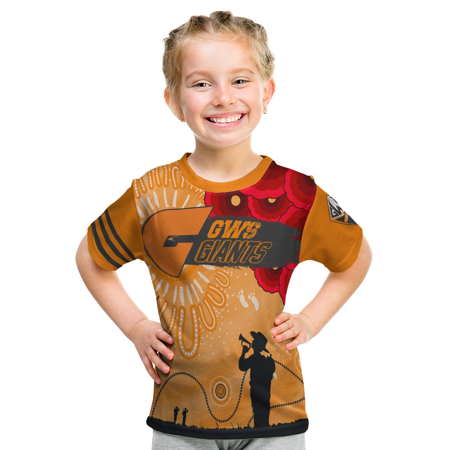 (Custom Personalised) GWS Giants Indigenous ANZAC Day KID T shirt We Will Remember - Vibe Hoodie Shop