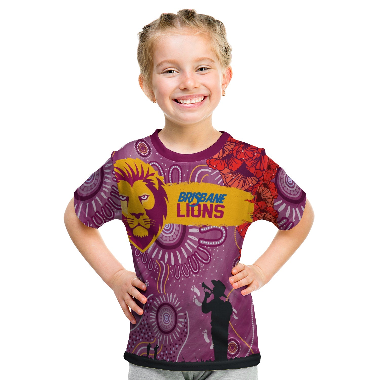 (Custom Personalised) Brisbane Lions Indigenous ANZAC Day KID T shirt We Will Remember - Vibe Hoodie Shop