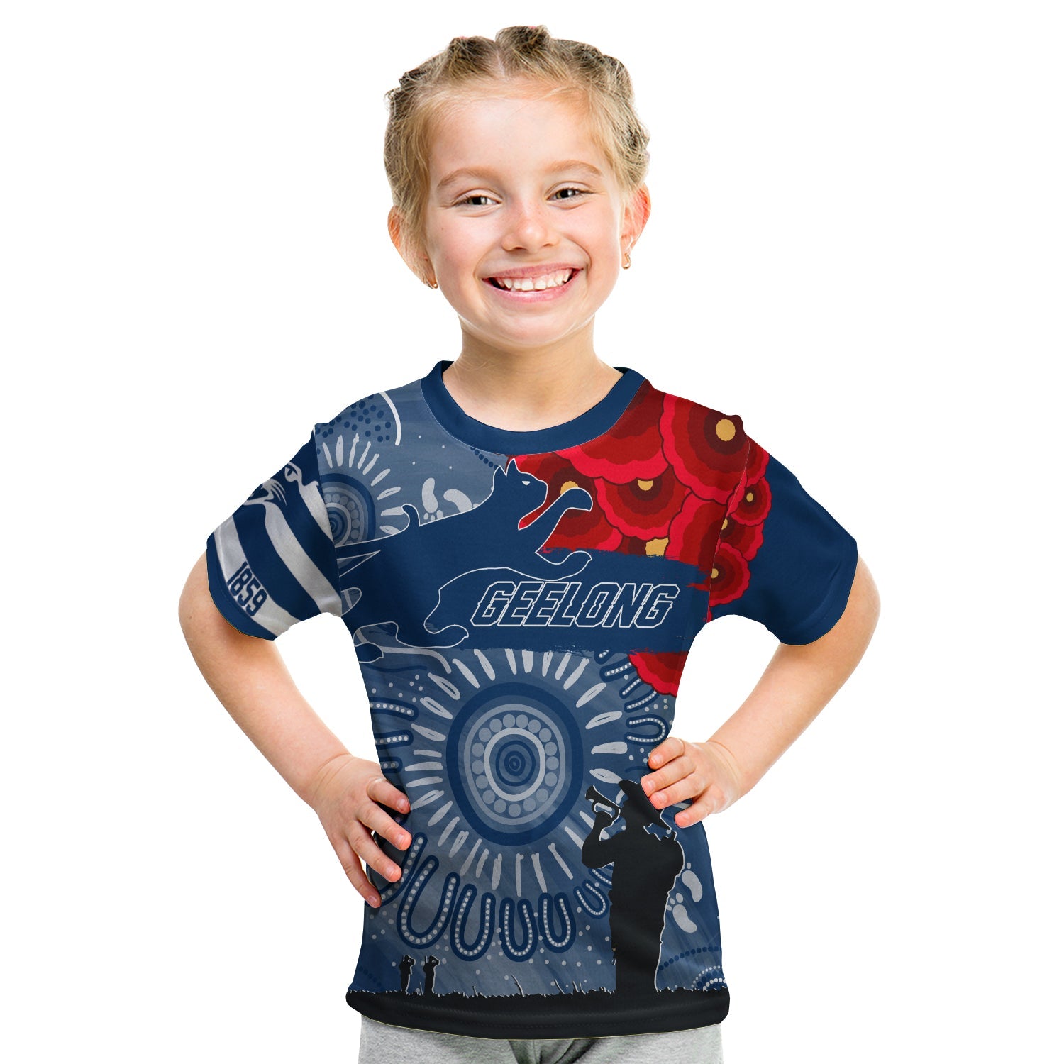 (Custom Personalised) Geelong Cats Indigenous ANZAC Day KID T shirt We Will Remember - Vibe Hoodie Shop