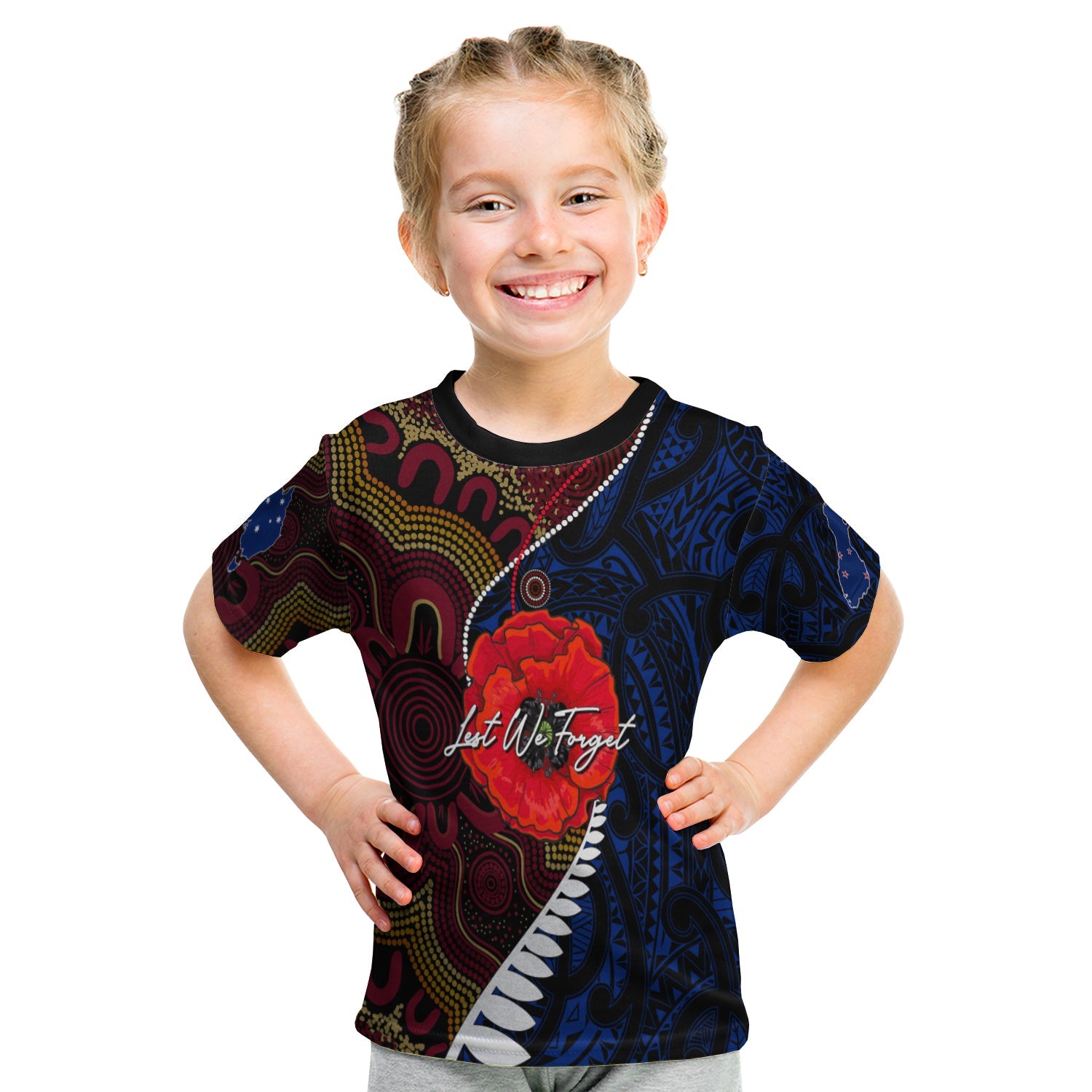 (Custom Personalised) Aboriginal Mix Maori ANZAC Day KID T shirt Lest We Forget - Vibe Hoodie Shop