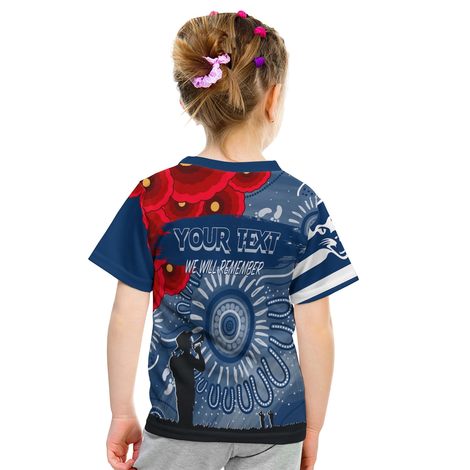 (Custom Personalised) Geelong Cats Indigenous ANZAC Day KID T shirt We Will Remember - Vibe Hoodie Shop