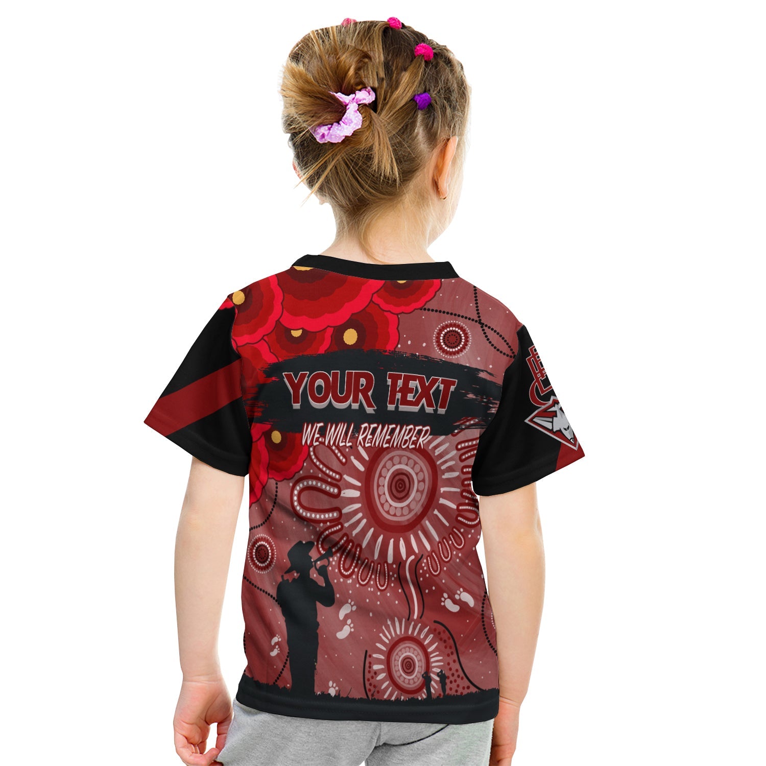 (Custom Personalised) Essendon Bombers Indigenous ANZAC Day KID T shirt We Will Remember - Vibe Hoodie Shop