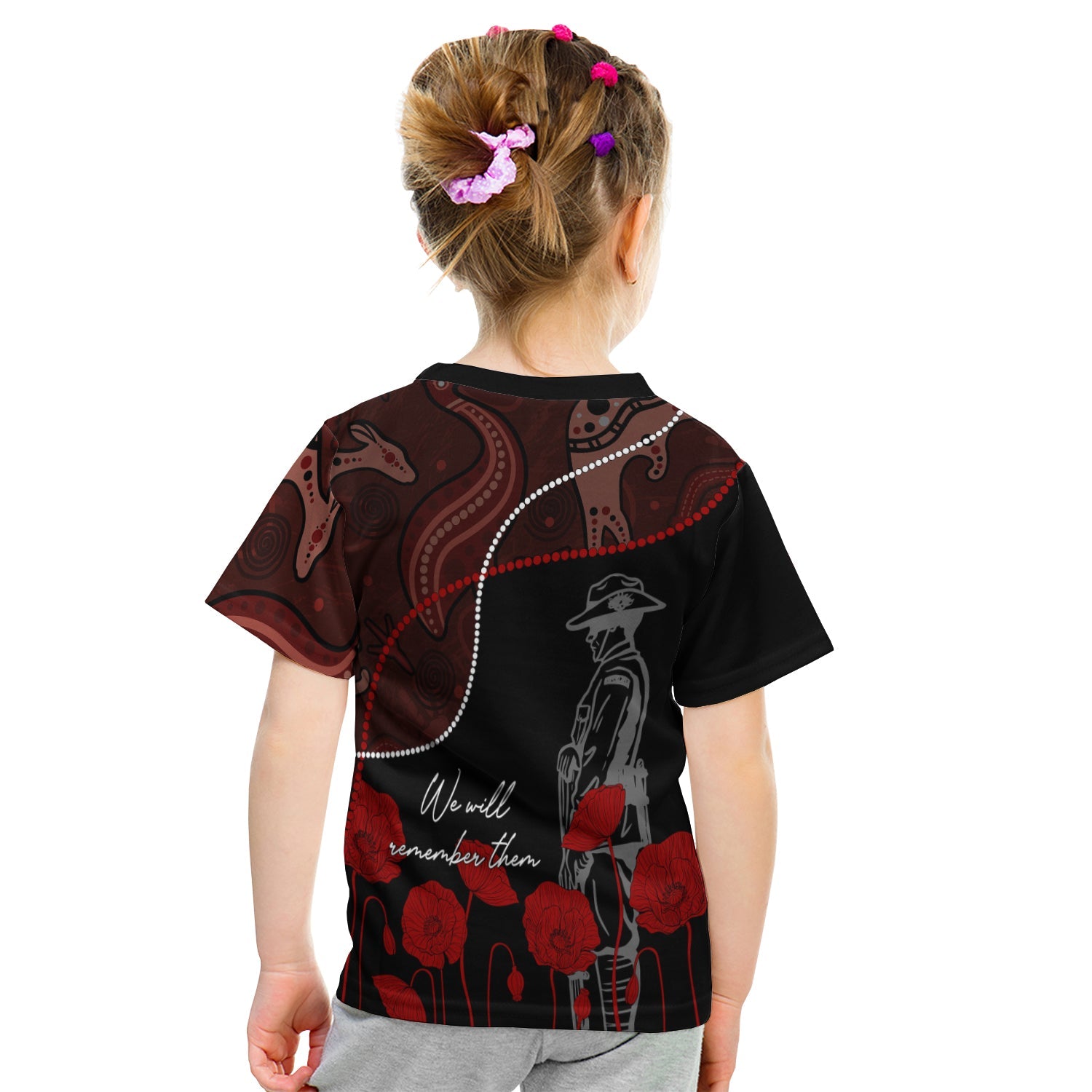 Australia ANZAC Day KID T shirt Aboriginal Art With Poppies - Vibe Hoodie Shop