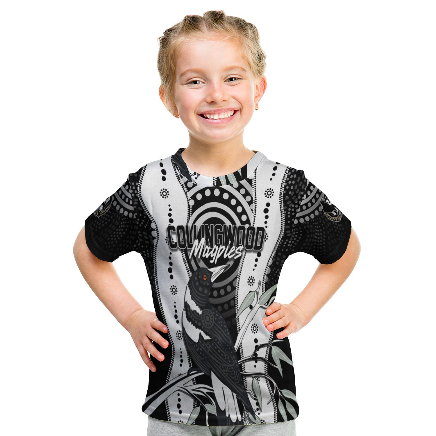 Personalised Collingwood Magpies Aboriginal T Shirt KID Artsy Vibes - Vibe Hoodie Shop