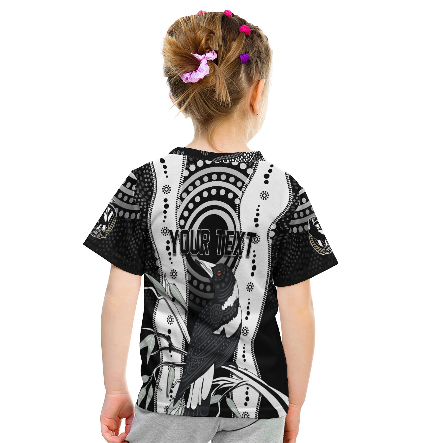 Personalised Collingwood Magpies Aboriginal T Shirt KID Artsy Vibes - Vibe Hoodie Shop