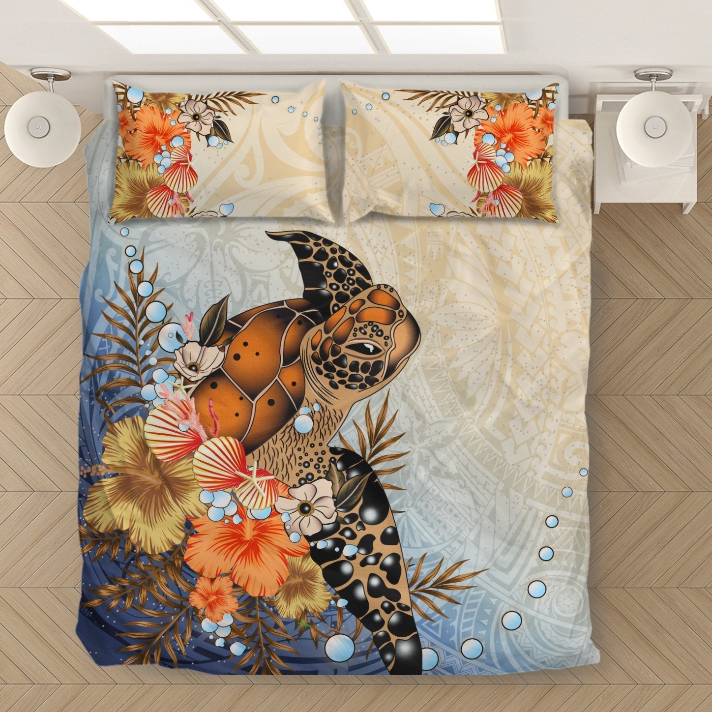 Polynesian Turtle Hibiscus Sea Shell Bedding Set - Vibe Hoodie Shop