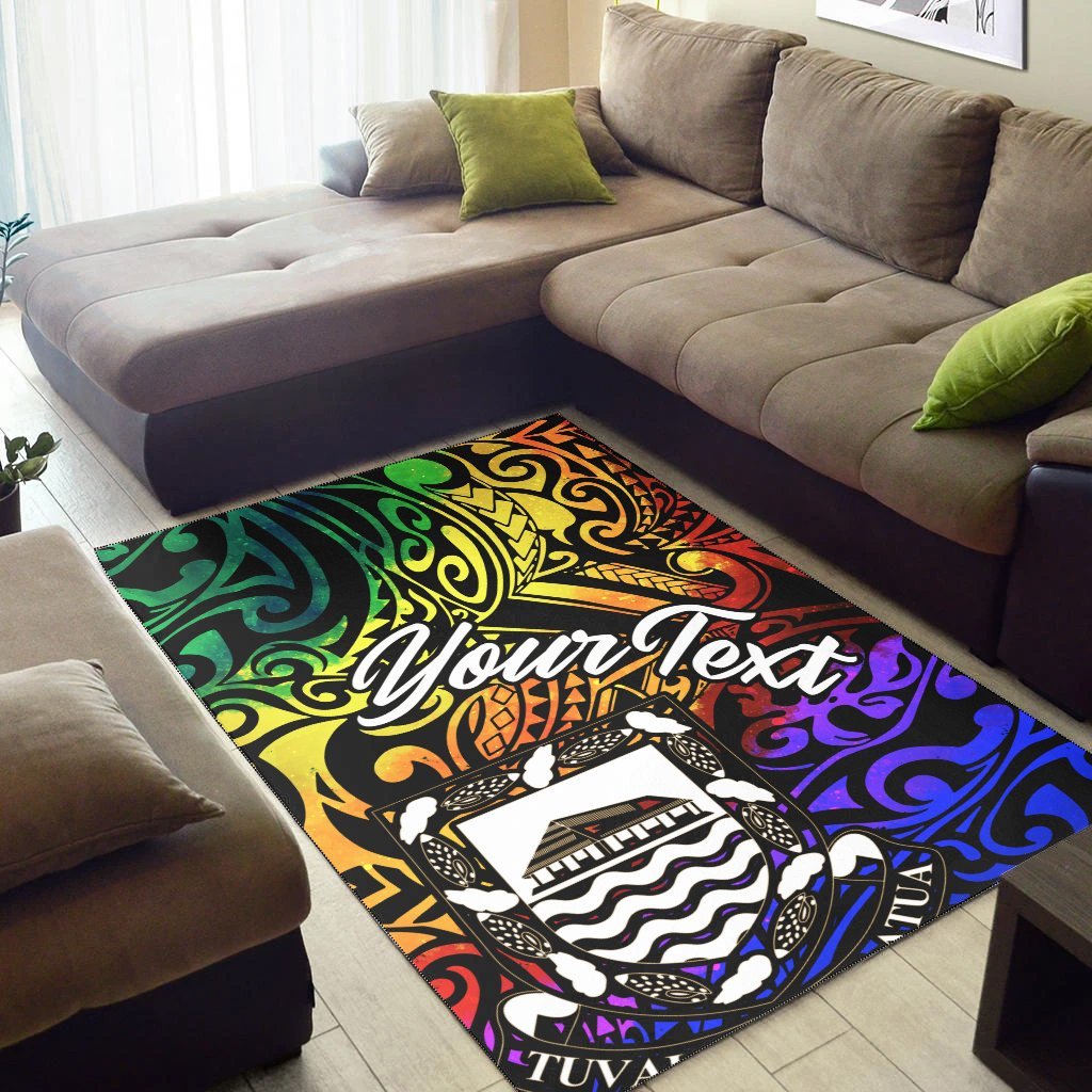 Tuvalu Custom Personalised Area Rug - Rainbow Polynesian Pattern - Vibe Hoodie Shop