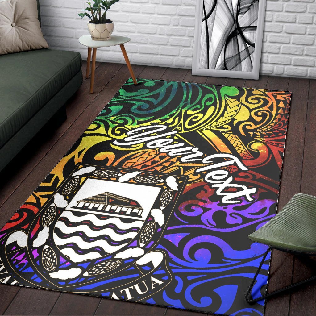 Tuvalu Custom Personalised Area Rug - Rainbow Polynesian Pattern - Vibe Hoodie Shop