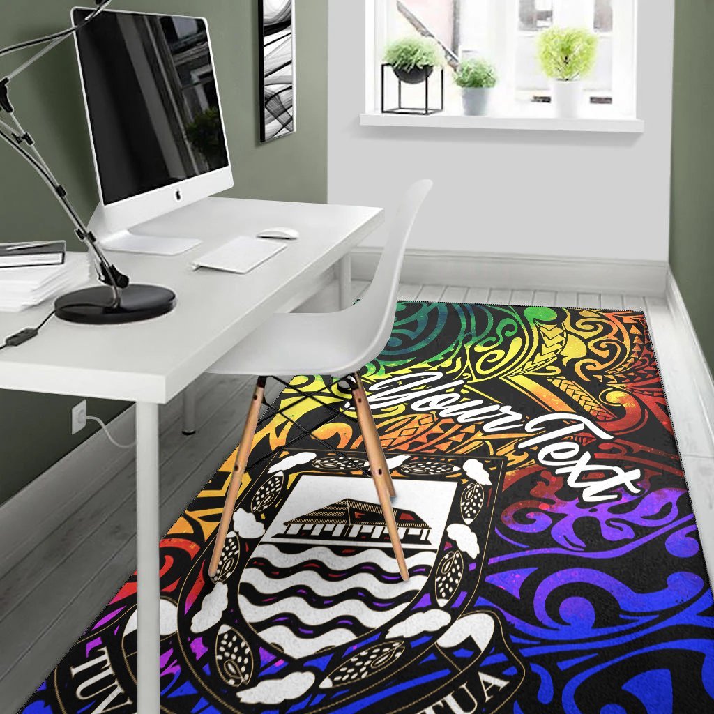 Tuvalu Custom Personalised Area Rug - Rainbow Polynesian Pattern - Vibe Hoodie Shop