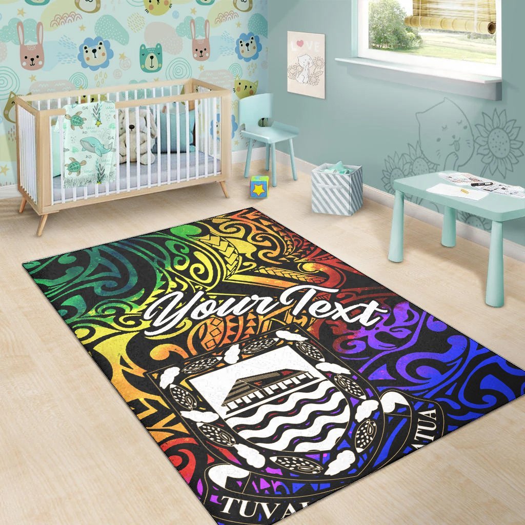 Tuvalu Custom Personalised Area Rug - Rainbow Polynesian Pattern - Vibe Hoodie Shop