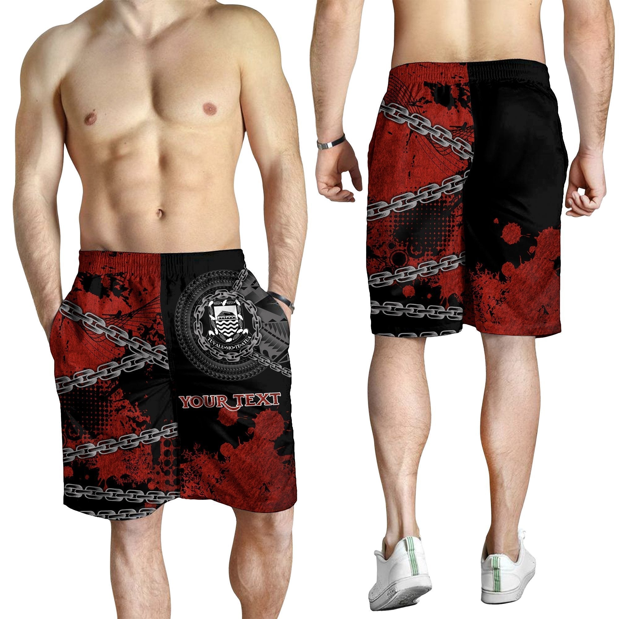 Tuvalu Polynesian Personalised Men's Shorts - Polynesian Chain Style - Vibe Hoodie Shop