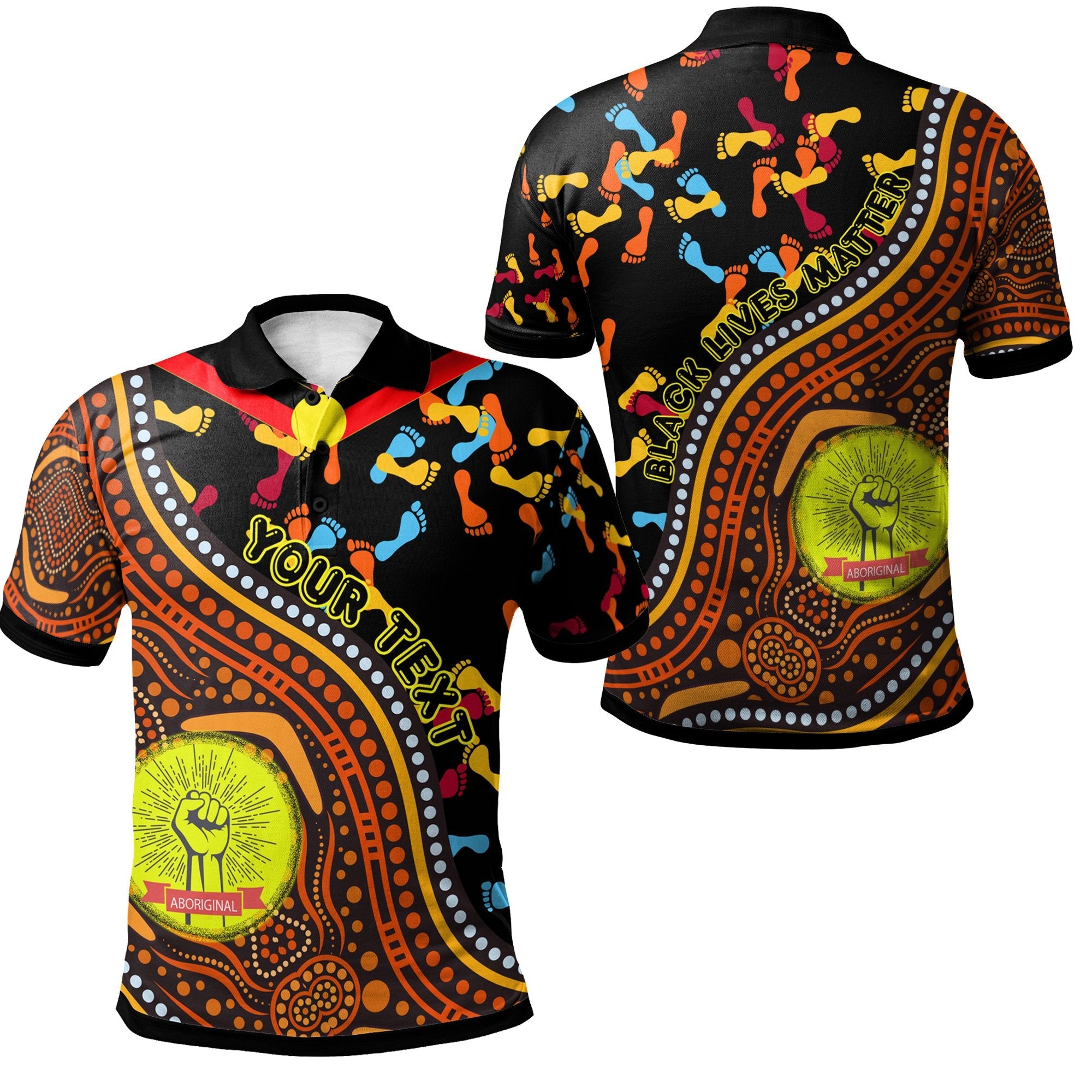 (Custom Text) Polo Shirt - Aboriginal Style and Flag, Black Live Matter - Vibe Hoodie Shop