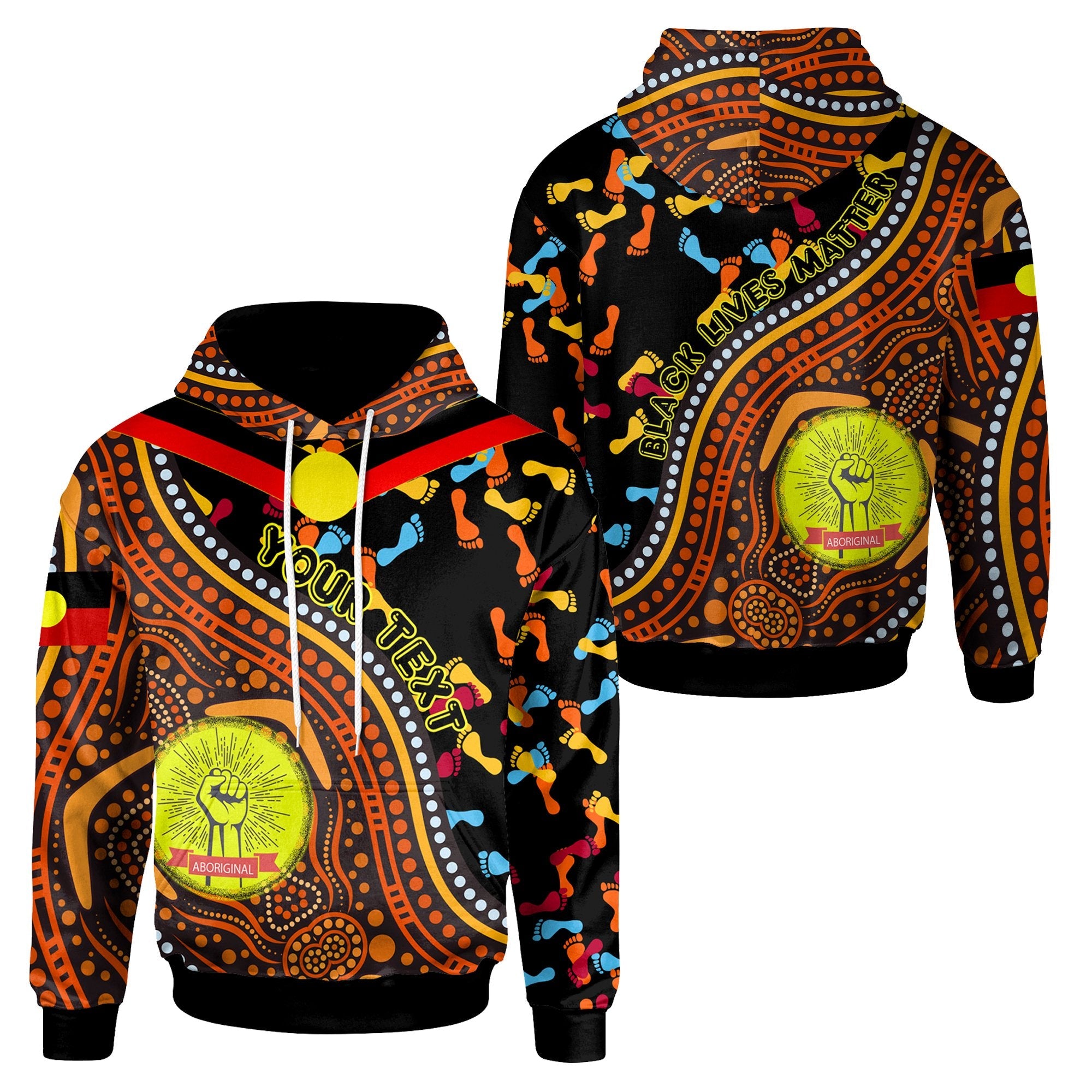 (Custom) Hoodie - Aboriginal Style and Flag, Black Live Matter - Vibe Hoodie Shop