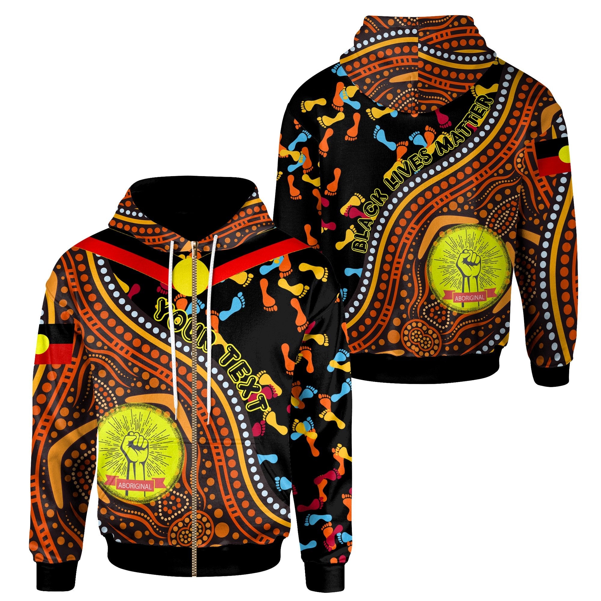 (Custom) Zip - Up Hoodie - Aboriginal Style and Flag, Black Live Matter - Vibe Hoodie Shop