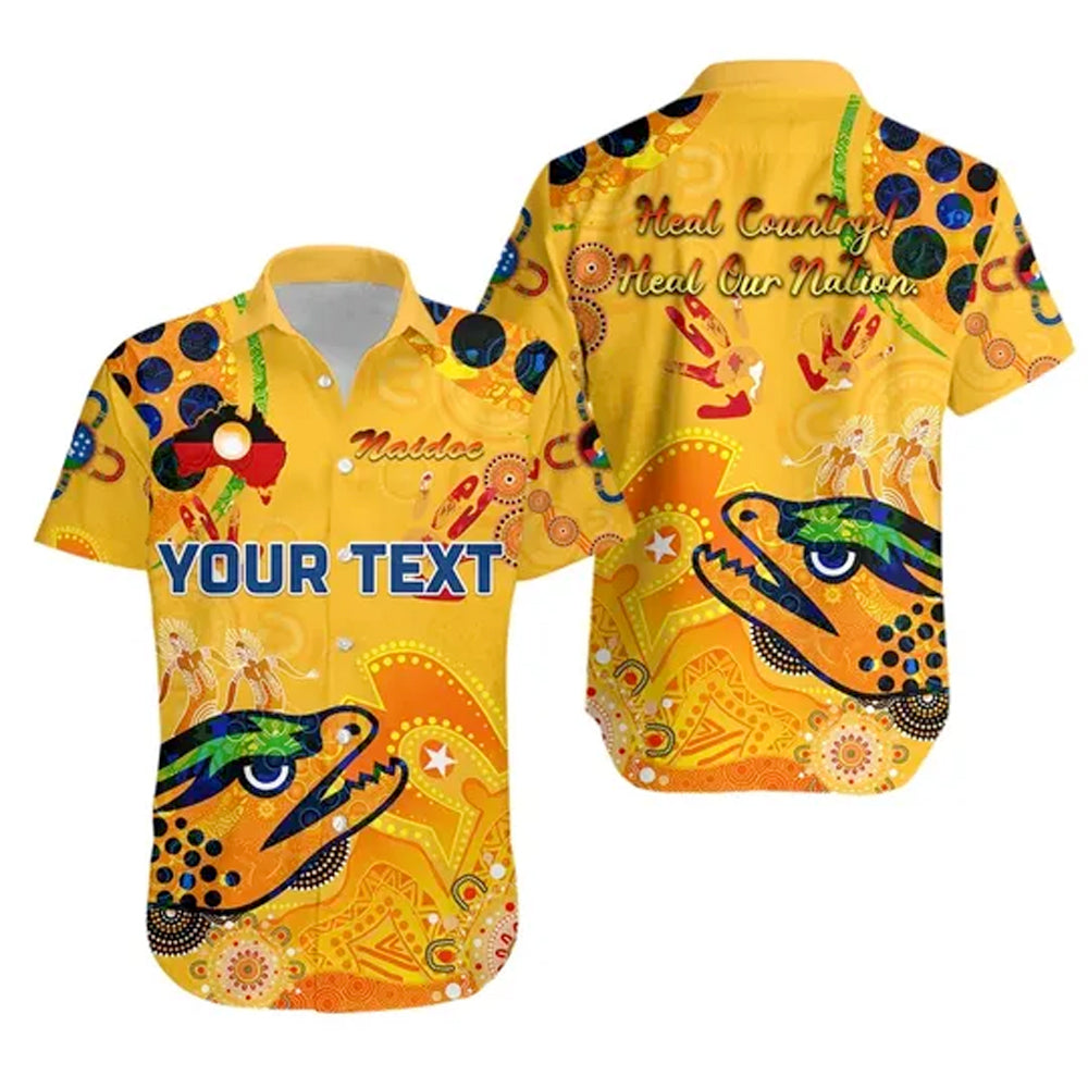 (Custom Personalised) Parramatta Hawaiian Shirt Eels Indigenous NAIDOC Heal Country! Heal Our Nation Gold - Vibe Hoodie Shop