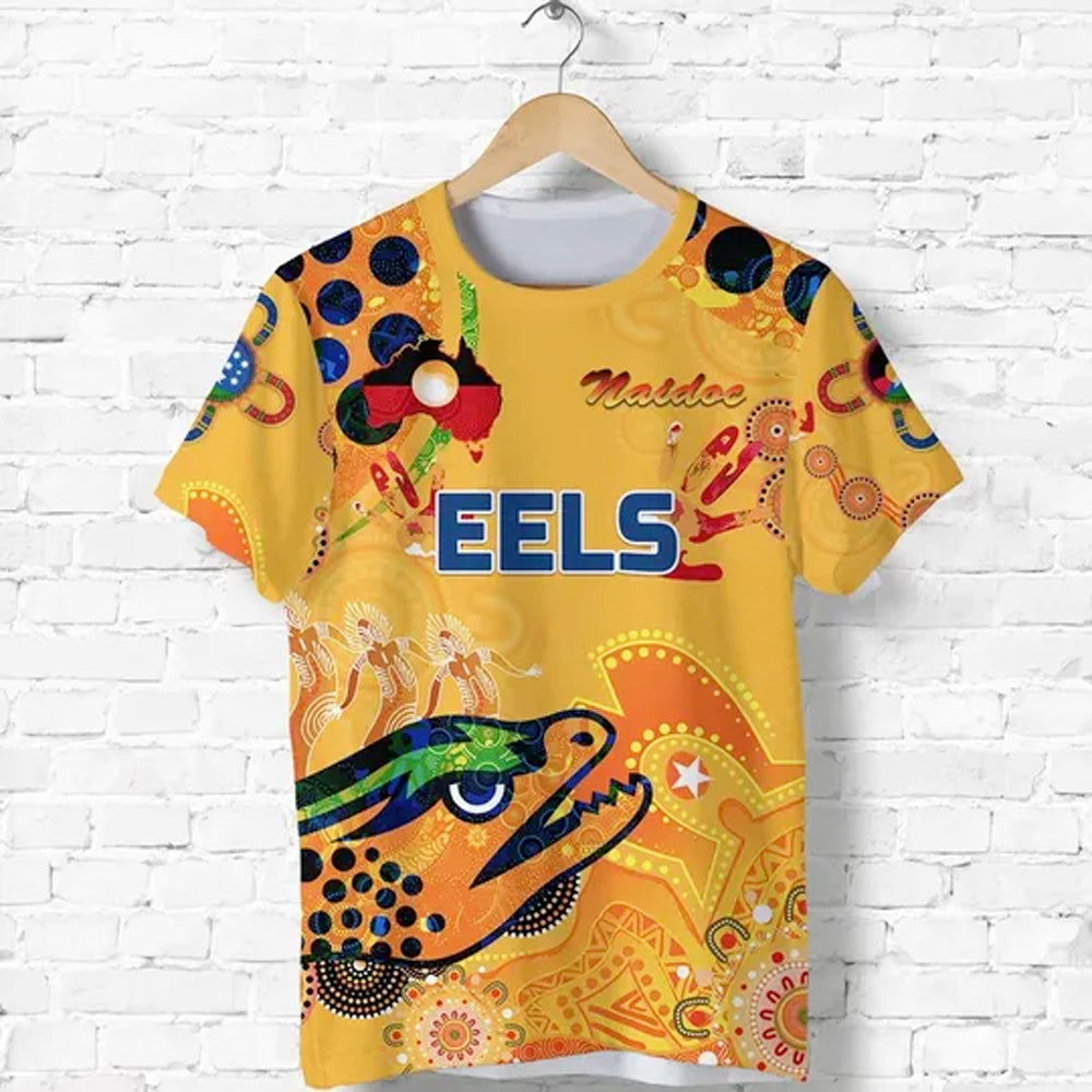 (Custom Personalised) Parramatta T shirt Eels Indigenous NAIDOC Heal Country! Heal Our Nation - Gold, Custom Text And Number - Vibe Hoodie Shop